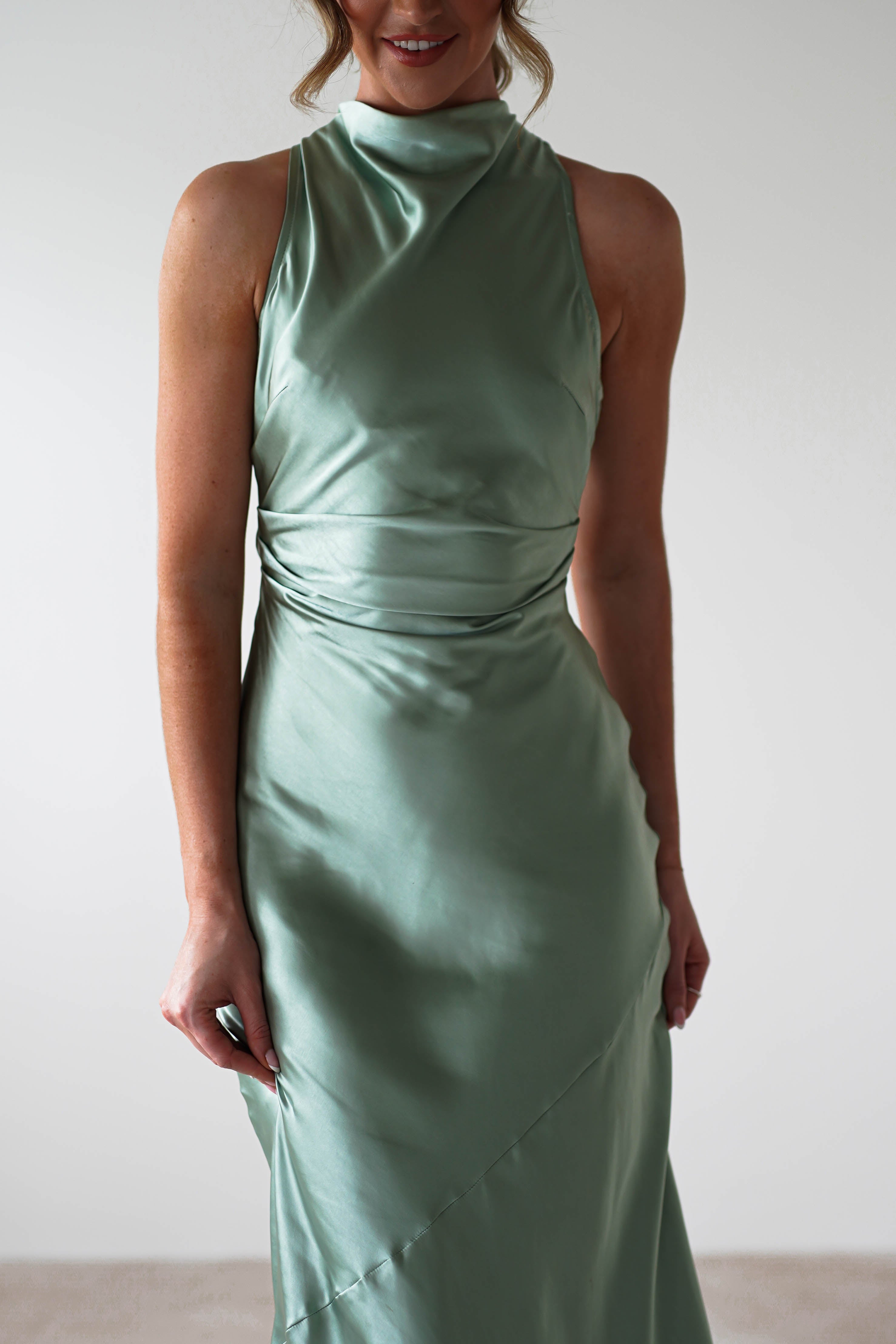 Stefanie Soft Satin Maxi Dress | Sage Green | Oh Hello Clothing | XS (6)