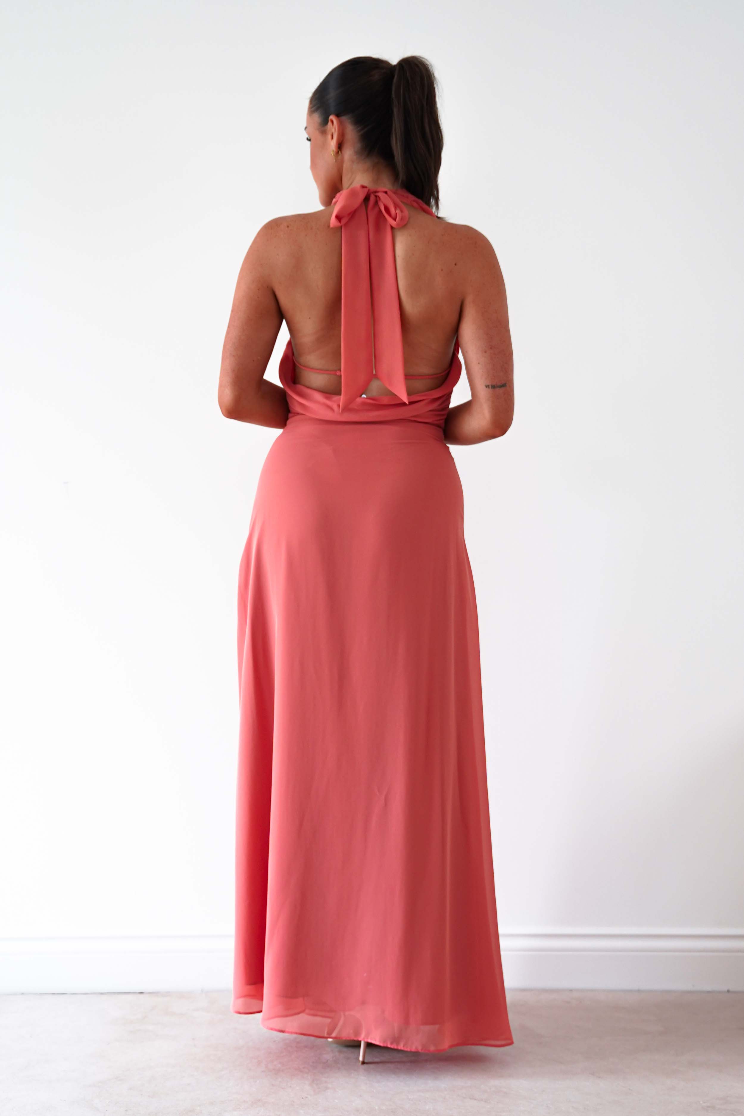 Oh Hello Clothing Women > Clothing > Dresses Summer Draped Halterneck Maxi Dress | Coral