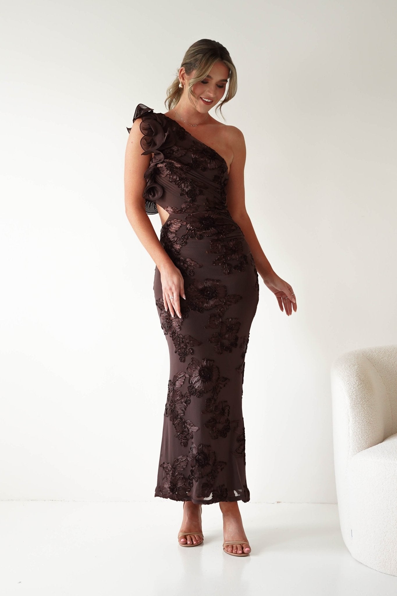 bodycon dress australia Sydney Maxi Brown Textured | Wedding Guest Dress | Bodycon beach sandals Size:M(36) One-Shoulder Mermaid Sexy Long