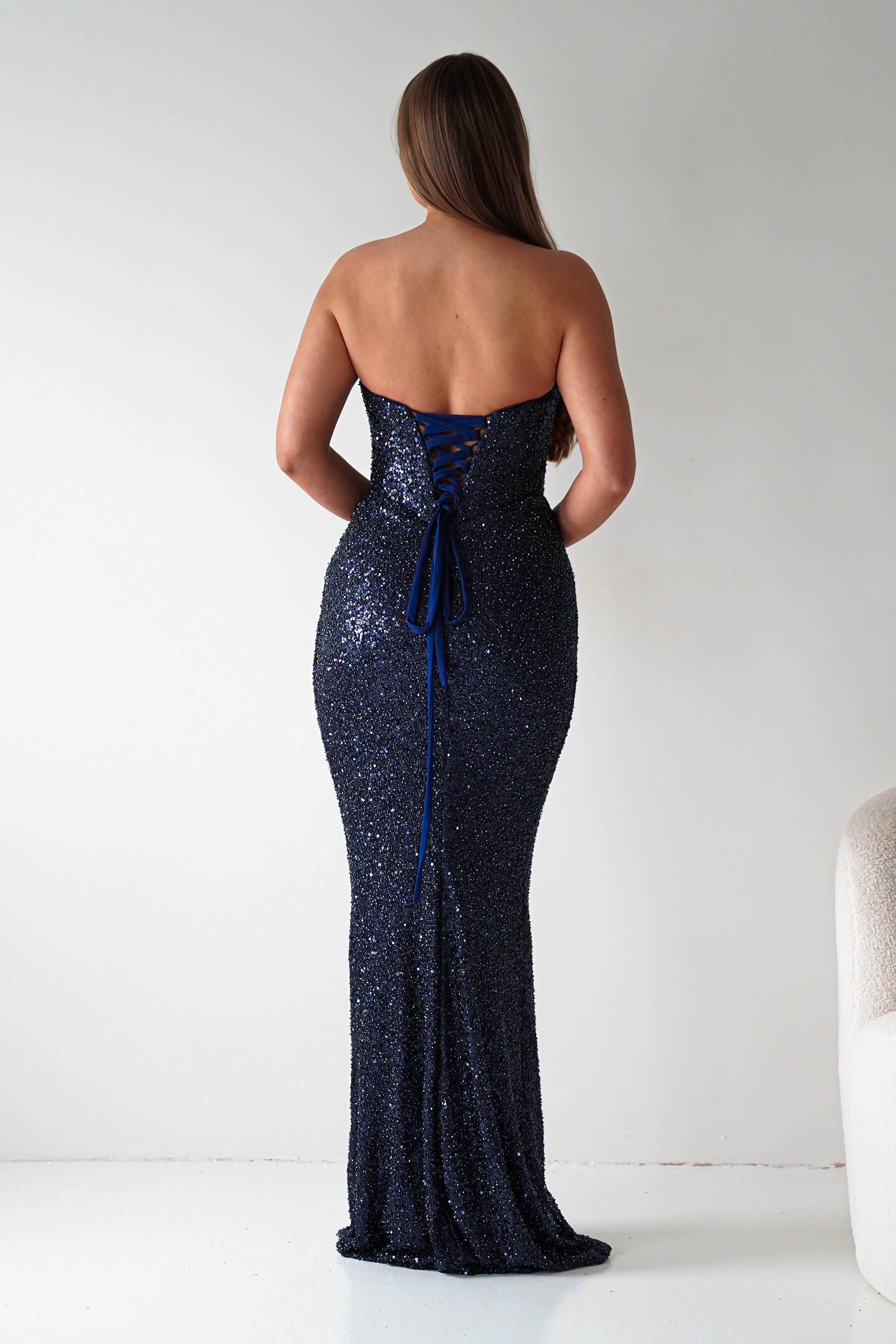 Oh Hello Clothing Dresses > Prom Dresses Sylvie Strapless Draped Embellished Gown | Navy