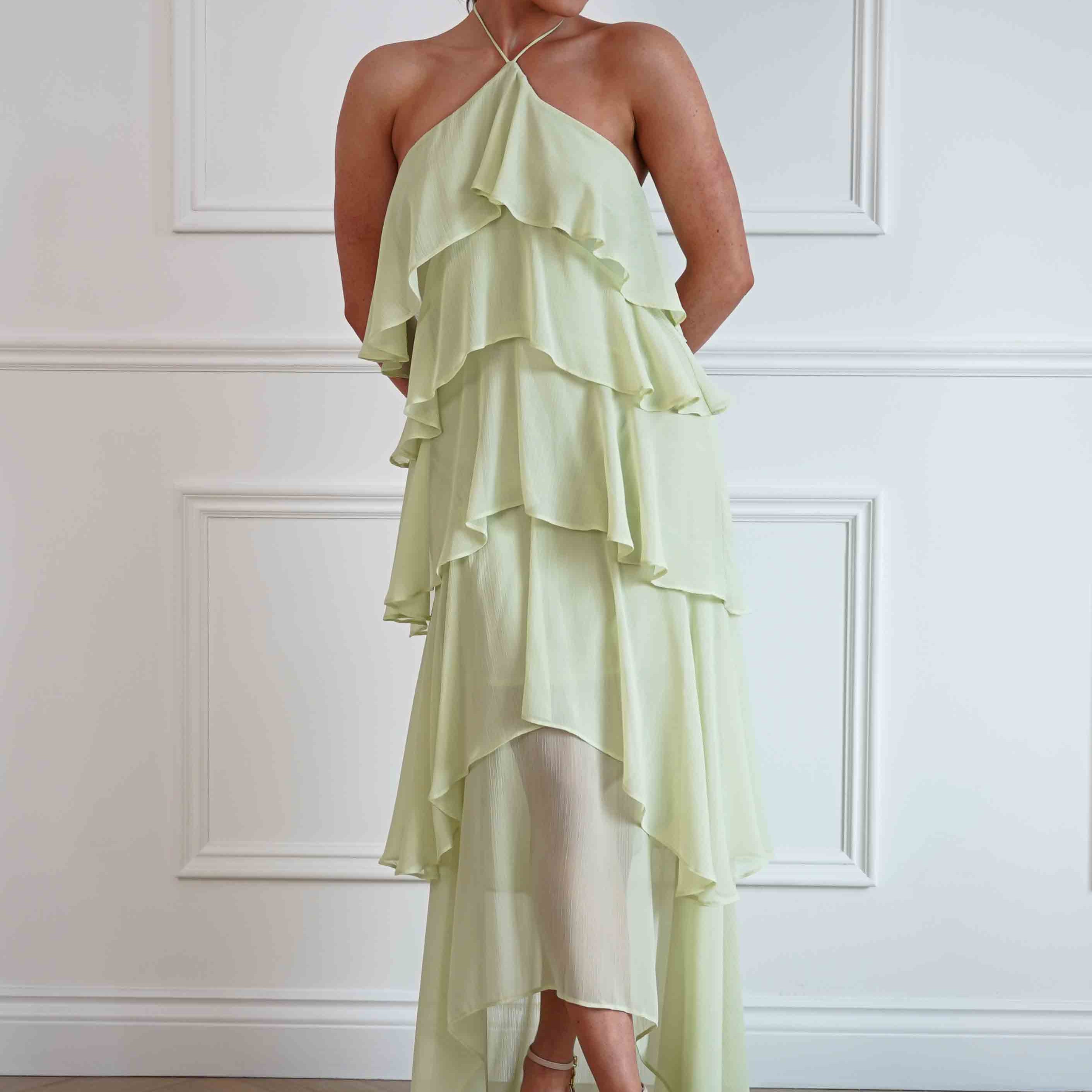 Oh Hello Clothing Women > Clothing > Dresses Tala Ruffle Tiered Halterneck Maxi Dress | Sage