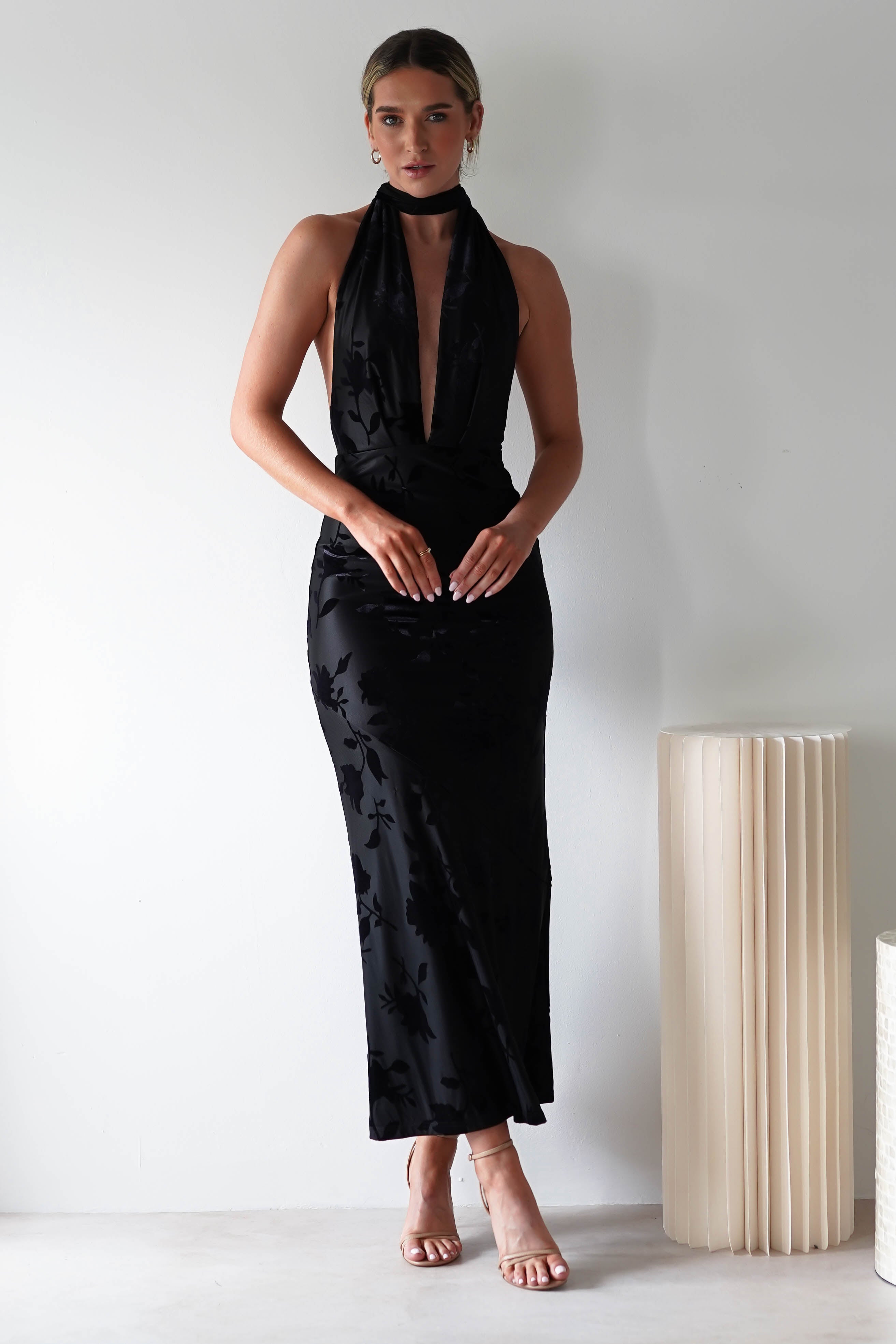 Tara Floral Jacquard Maxi Dress | Black | Oh Hello Clothing | XS (6)