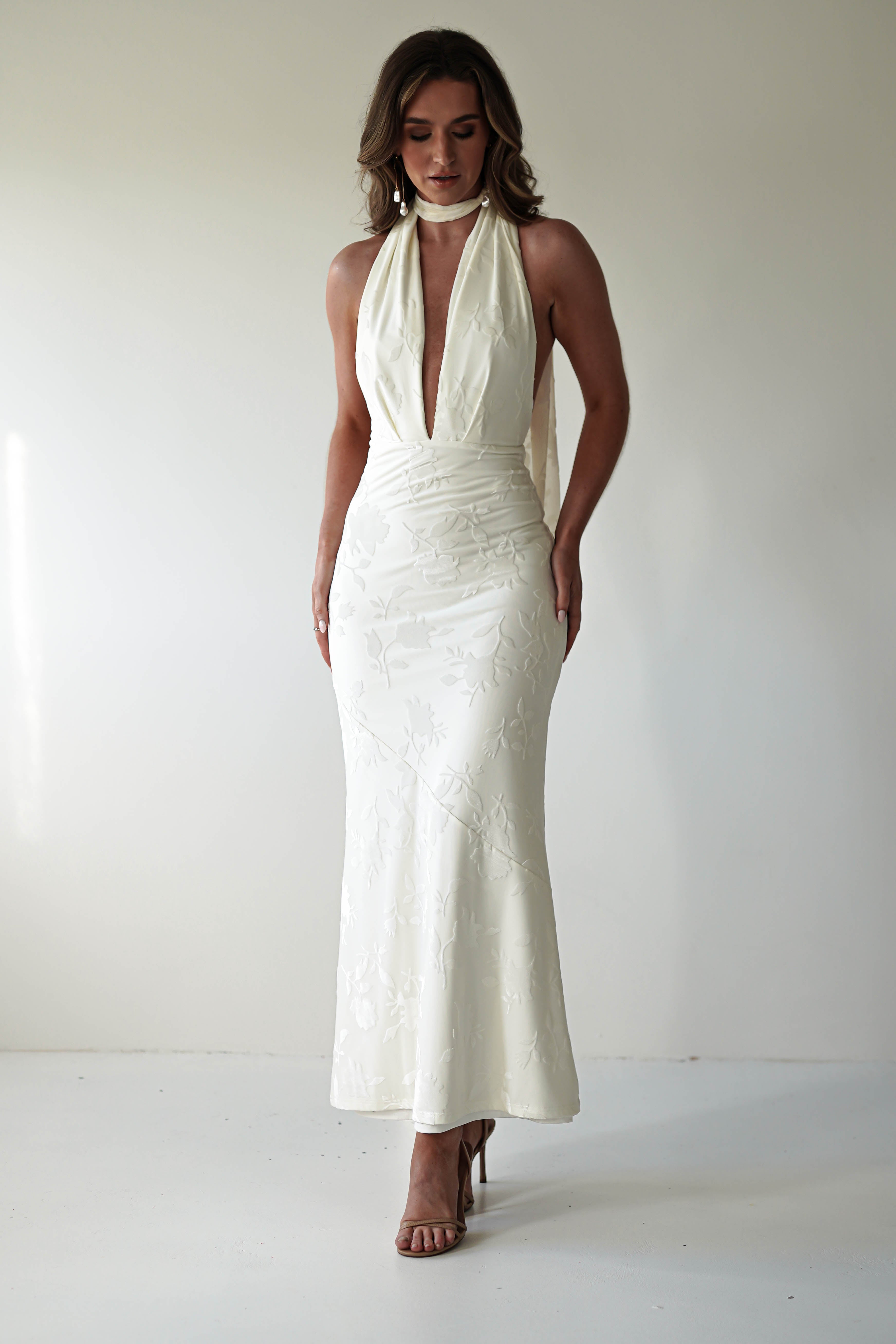 Tara Floral Jacquard Maxi Dress | Ivory/Cream | Oh Hello Clothing | XS (6)