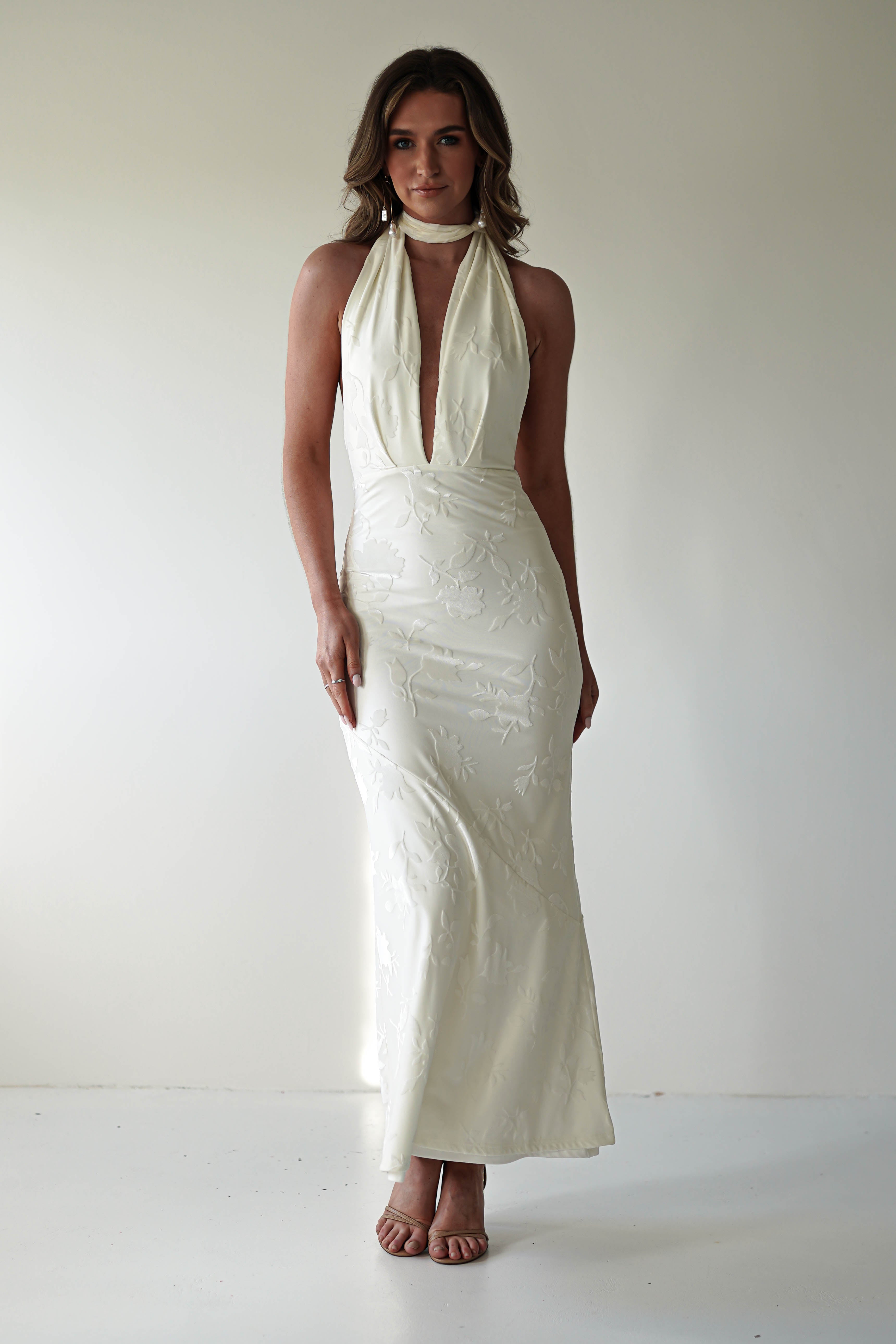 Tara Floral Jacquard Maxi Dress | Ivory/Cream | Oh Hello Clothing | XS (6)