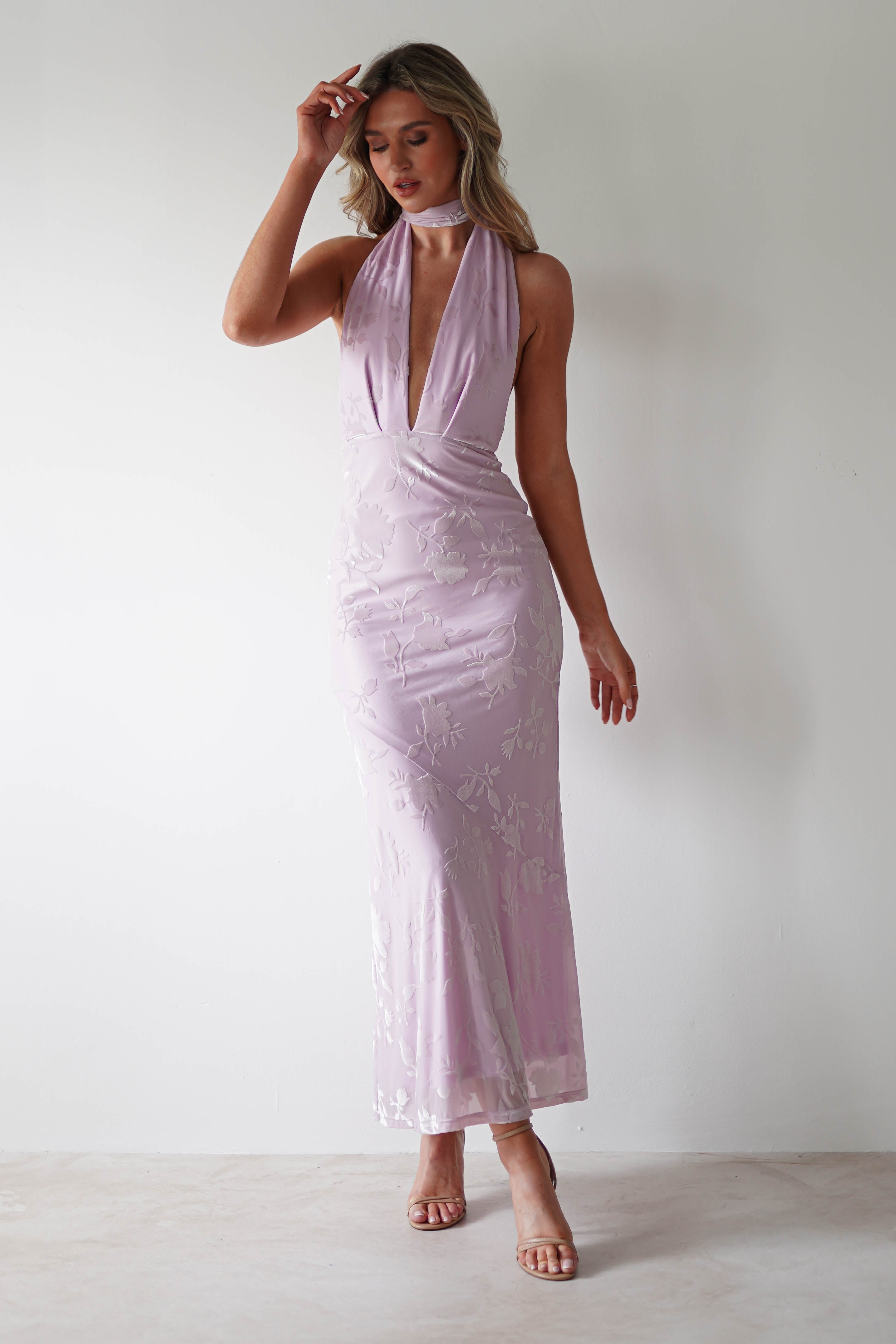 Tara Floral Jacquard Maxi Dress | Light Lilac - Oh Hello Clothing