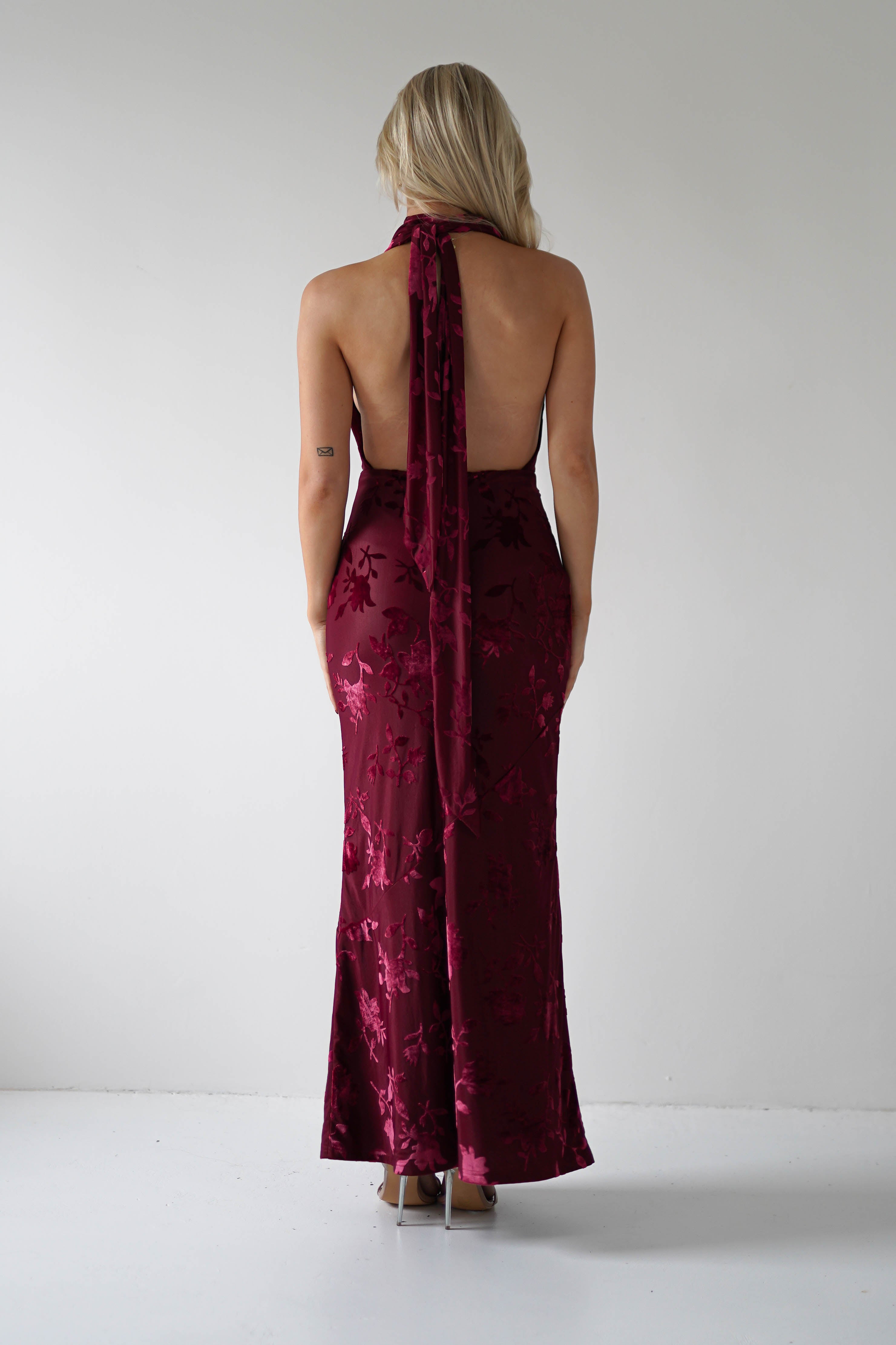 Tara Floral Jacquard Maxi Dress | Wine | Oh Hello Clothing | XS (6)