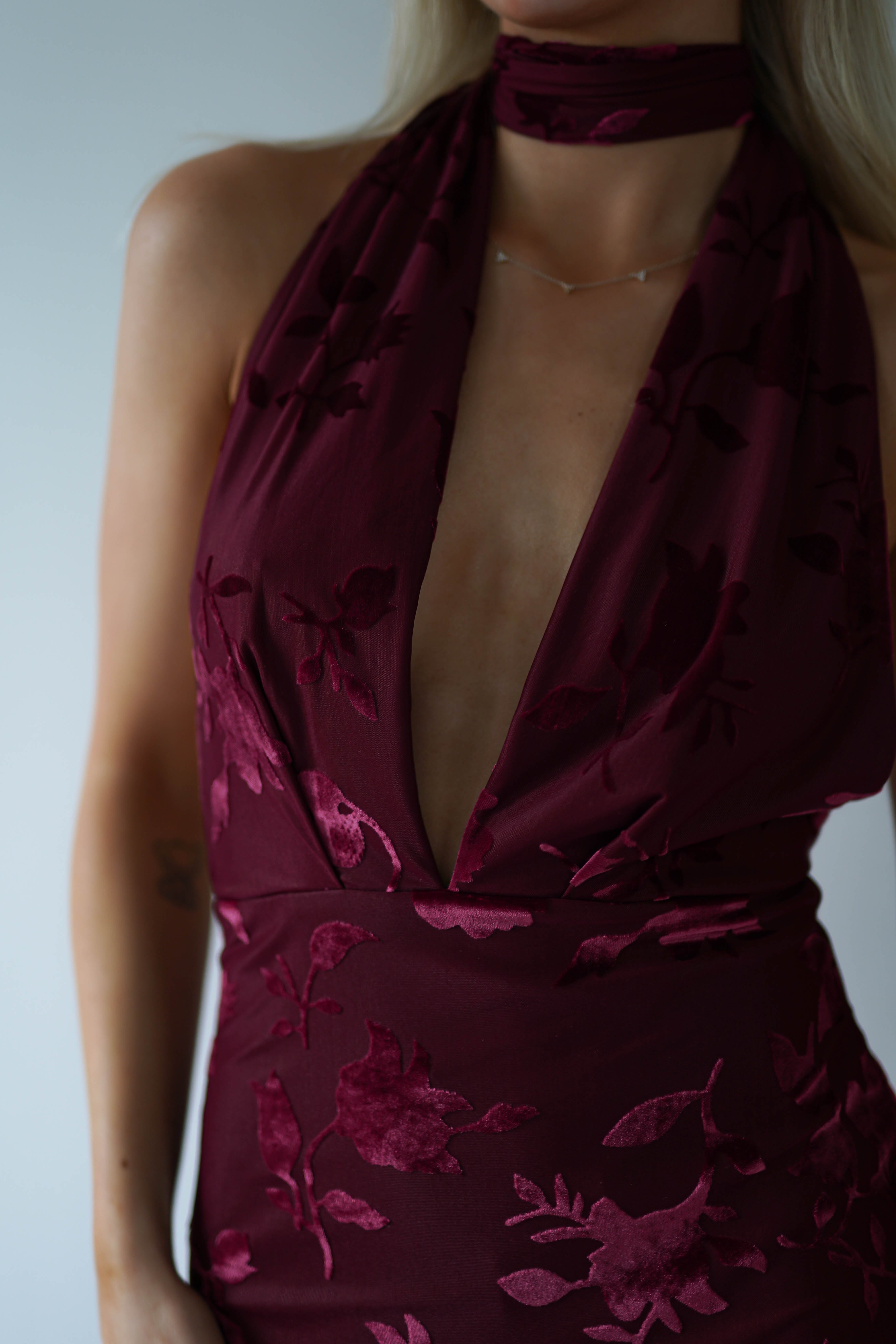 Tara Floral Jacquard Maxi Dress | Wine | Oh Hello Clothing | XS (6)