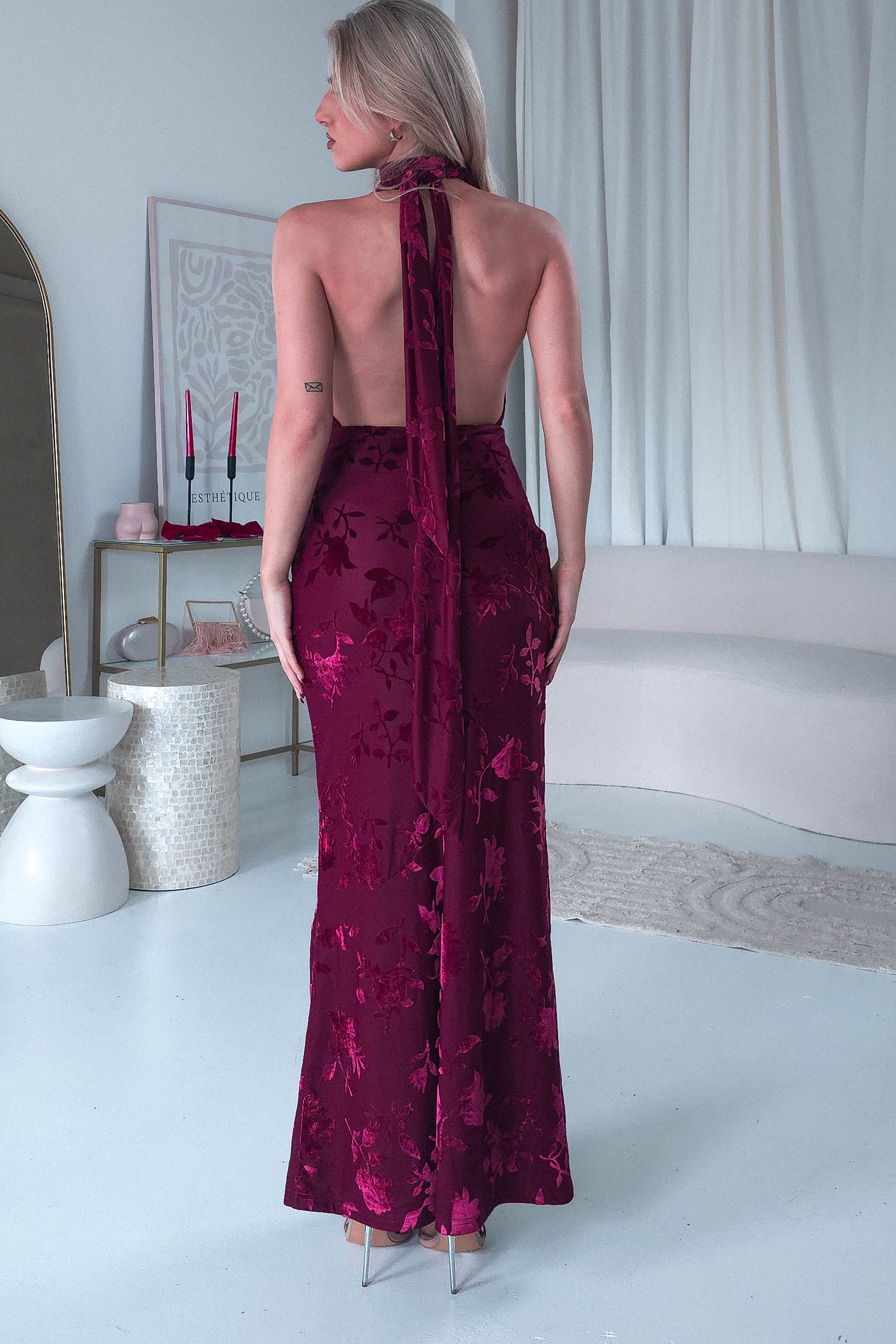 Tara Floral Jacquard Maxi Dress | Wine | Oh Hello Clothing | XS (6)