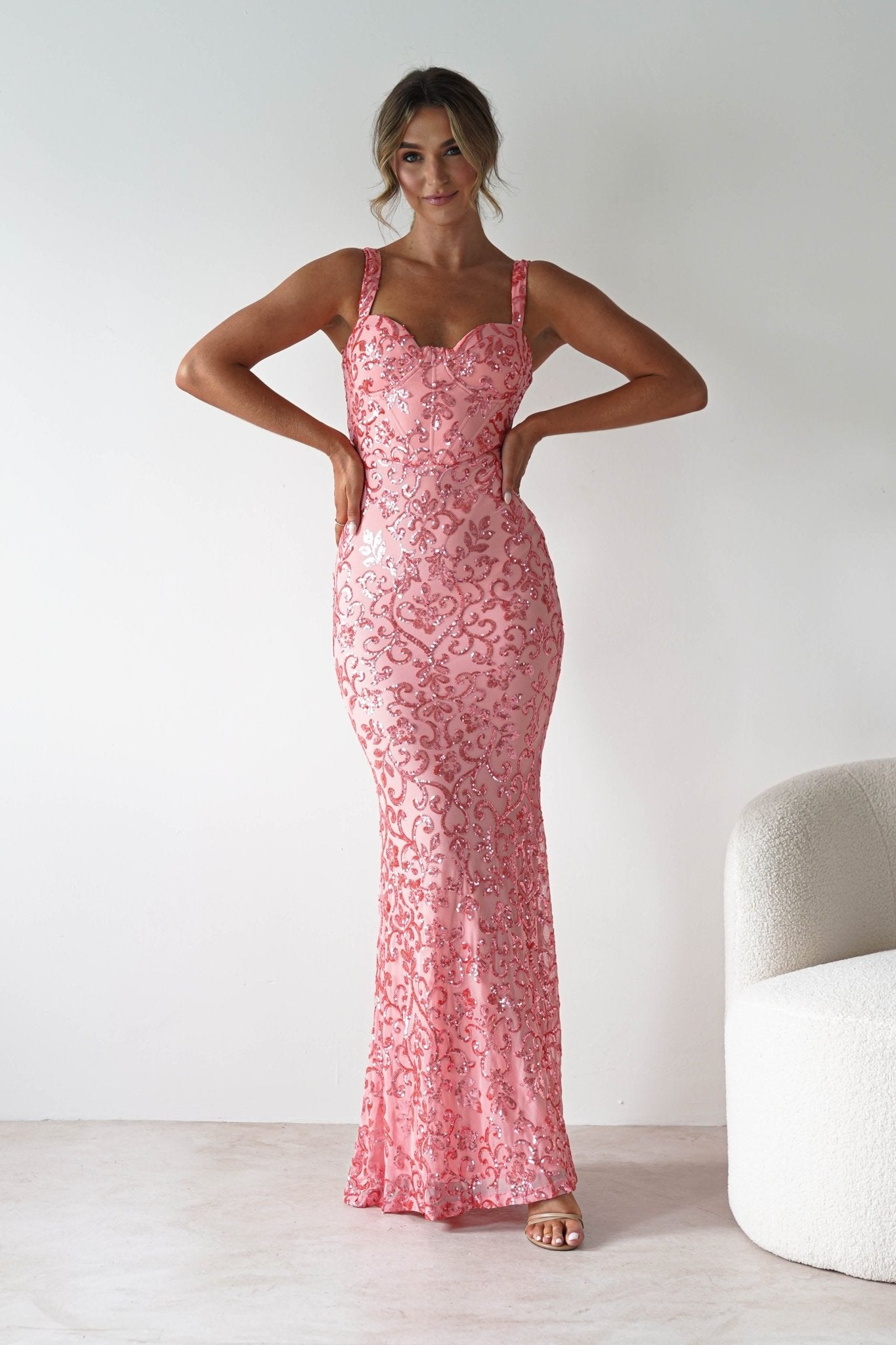 Taylor Embroidered Sequin Gown | Coral | Oh Hello Clothing | S (8)
