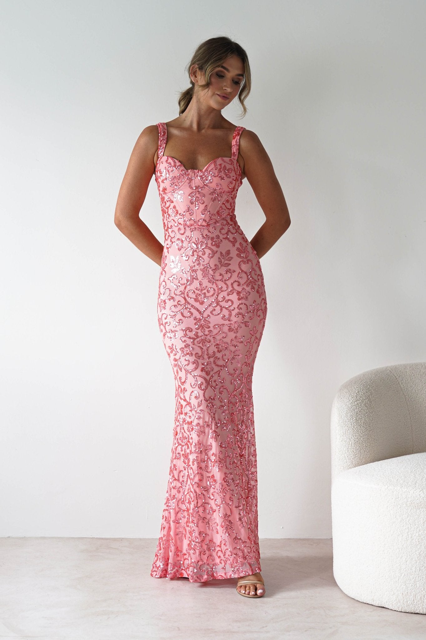 Taylor Embroidered Sequin Gown | Coral | Oh Hello Clothing | S (8)