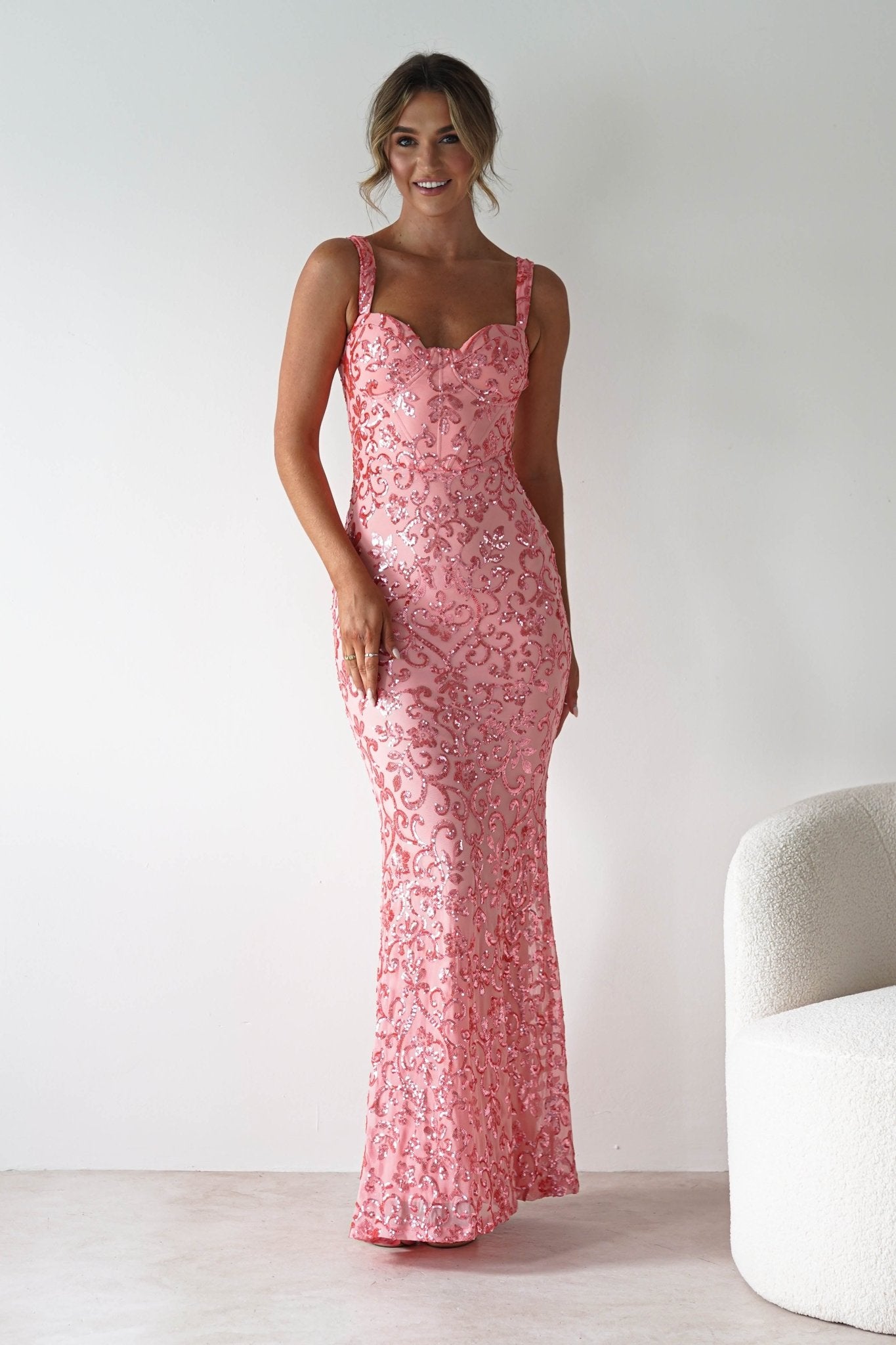 Taylor Embroidered Sequin Gown | Coral | Oh Hello Clothing | S (8)