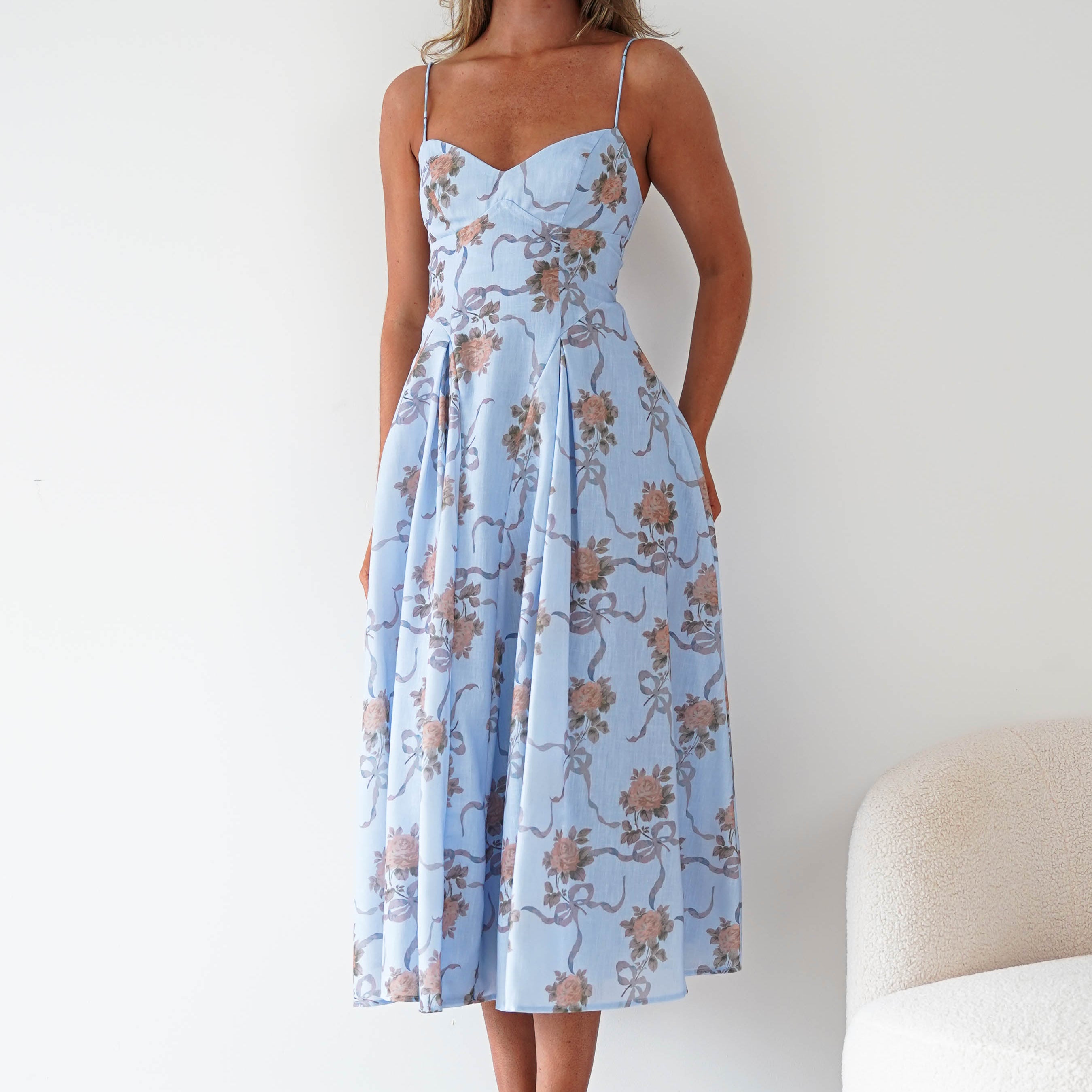 Oh Hello Clothing Women > Clothing > Dresses Tess Floral Print Skater Midaxi Dress | Blue