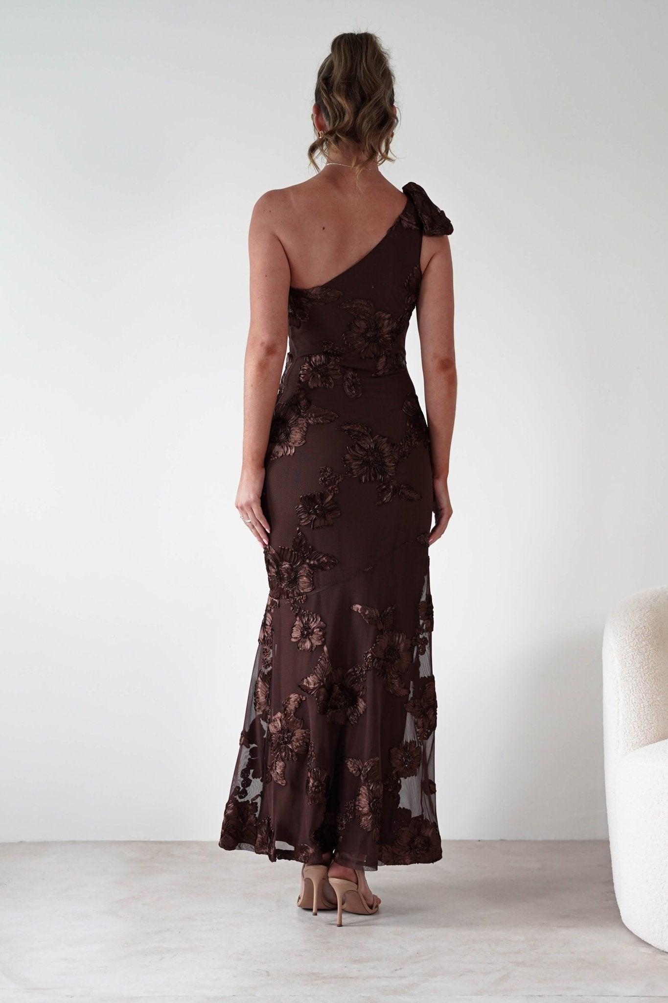 Thelma Floral Textured Maxi Dress | Brown | Oh Hello Clothing | XS (6)