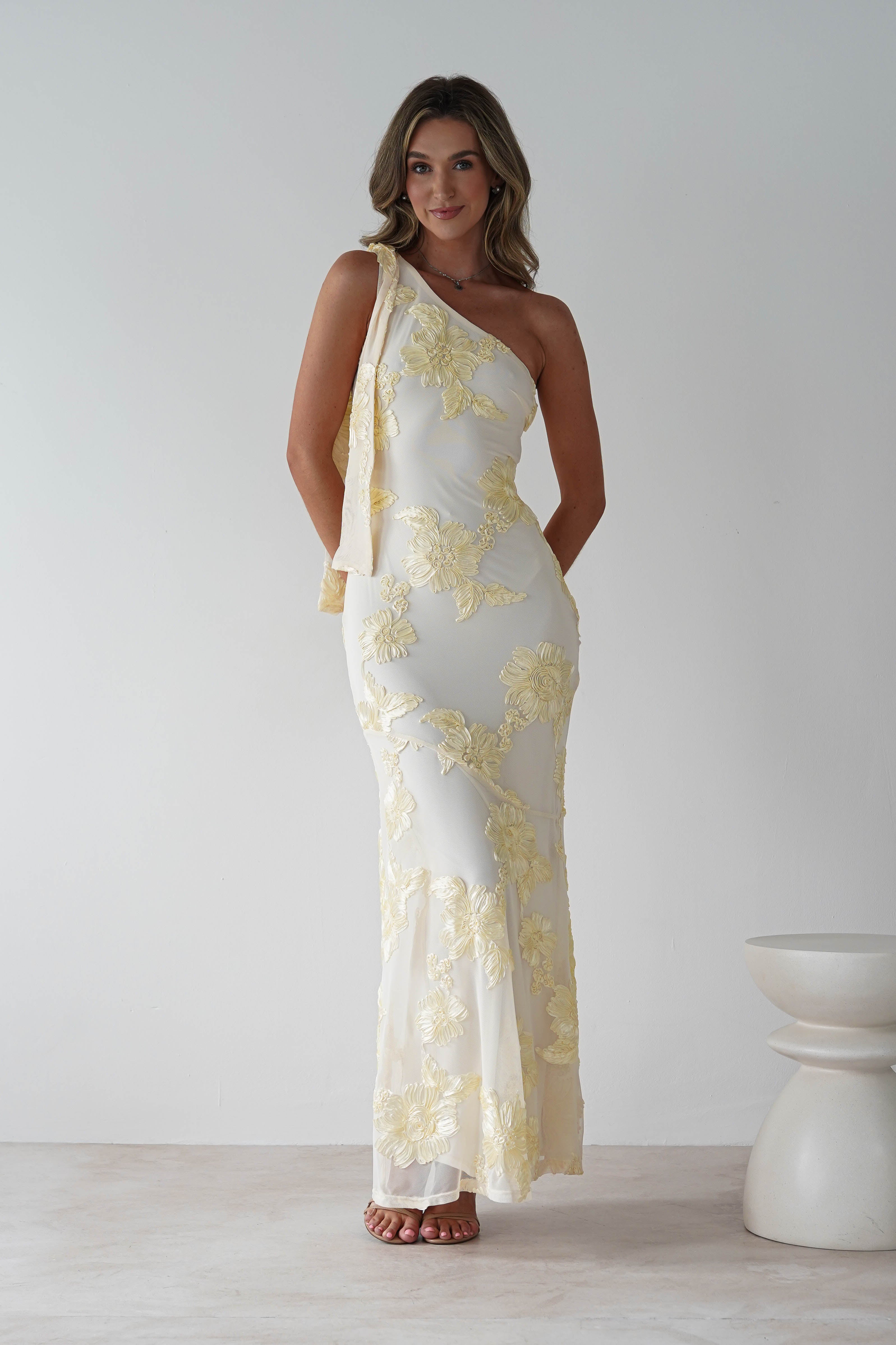 Thelma Floral Textured Maxi Dress | Light Yellow | Oh Hello Clothing | S (8)