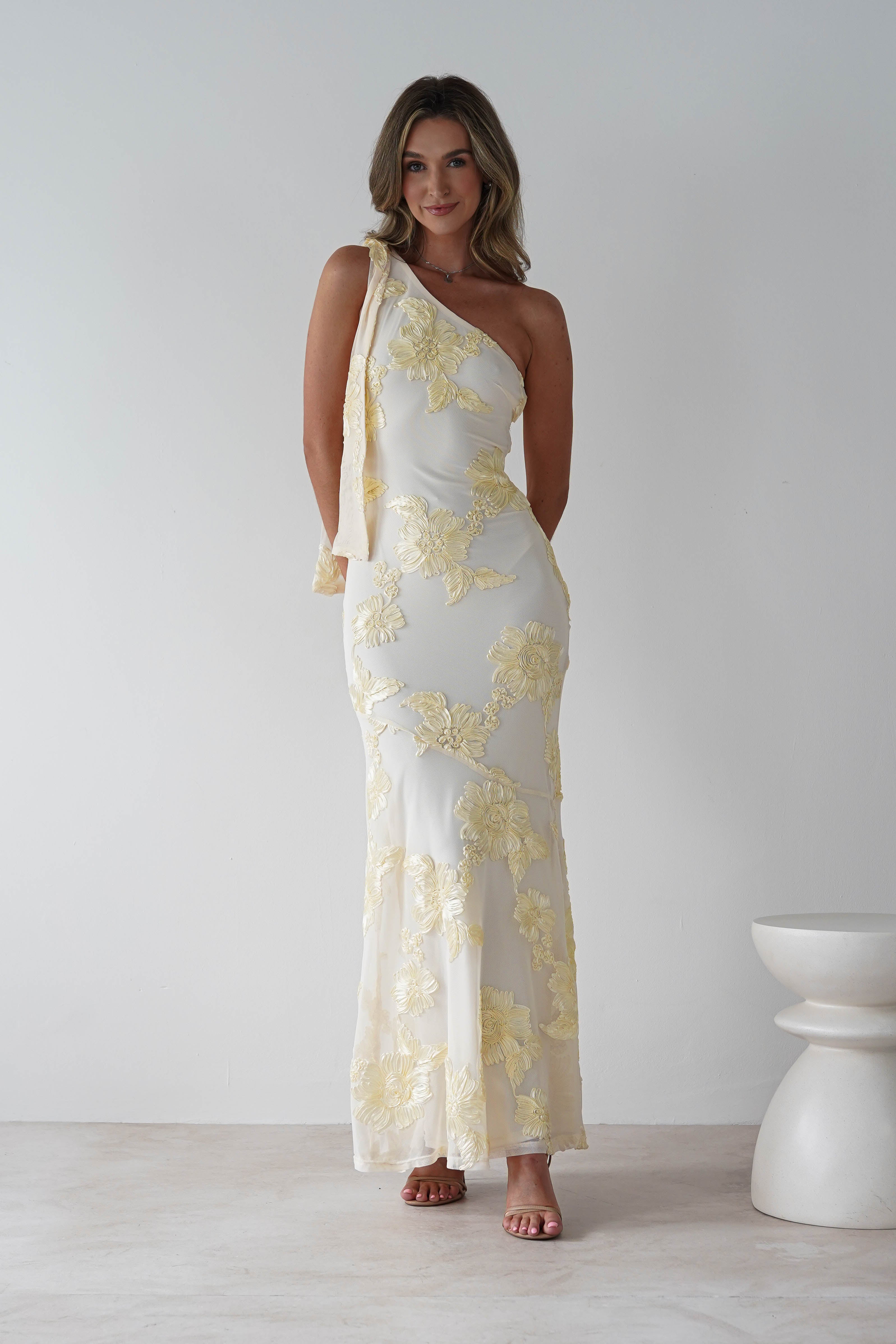 Thelma Floral Textured Maxi Dress | Light Yellow | Oh Hello Clothing | S (8)