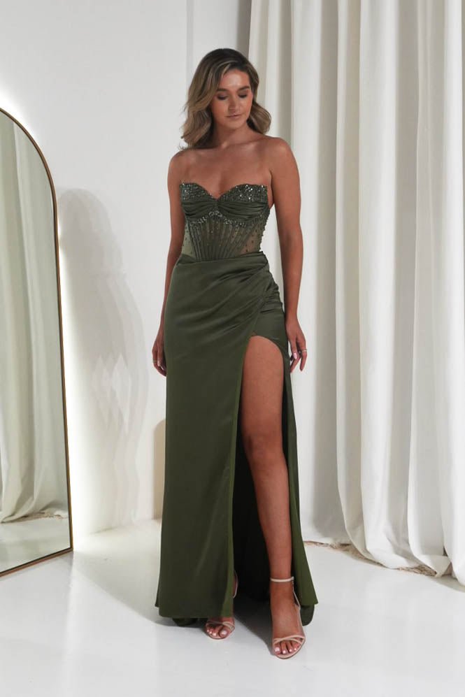 Oh Hello Clothing Debs & Prom Dresses 1*Done-Theodora Strapless Embellished Gown | olive