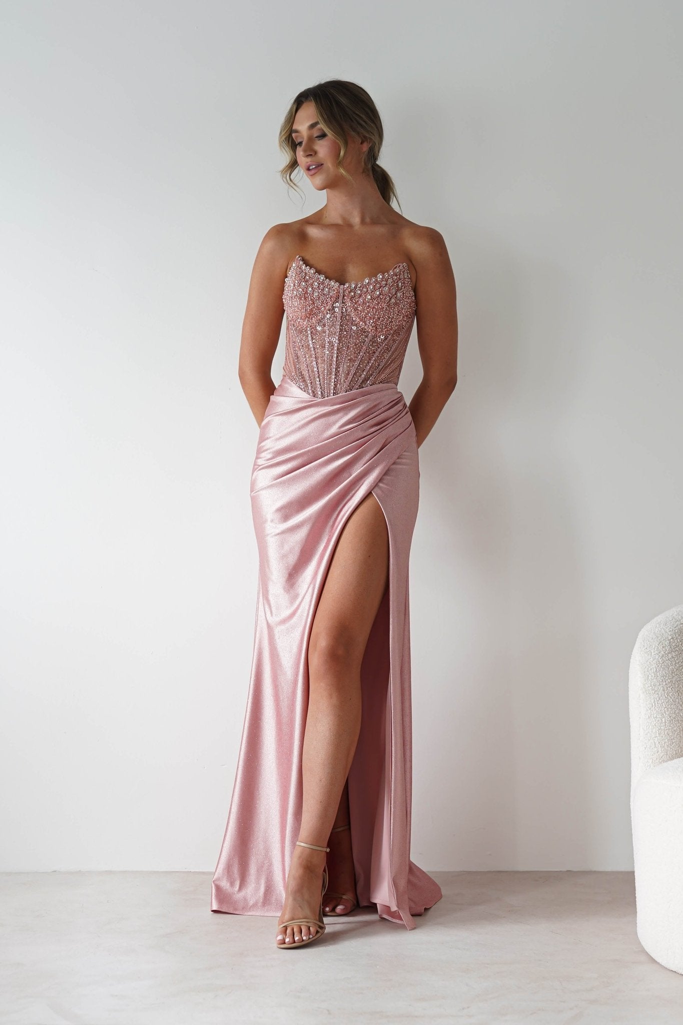 Tiarna Embellished Glitter Gown | Dusty Pink | Oh Hello Clothing | XS (6)