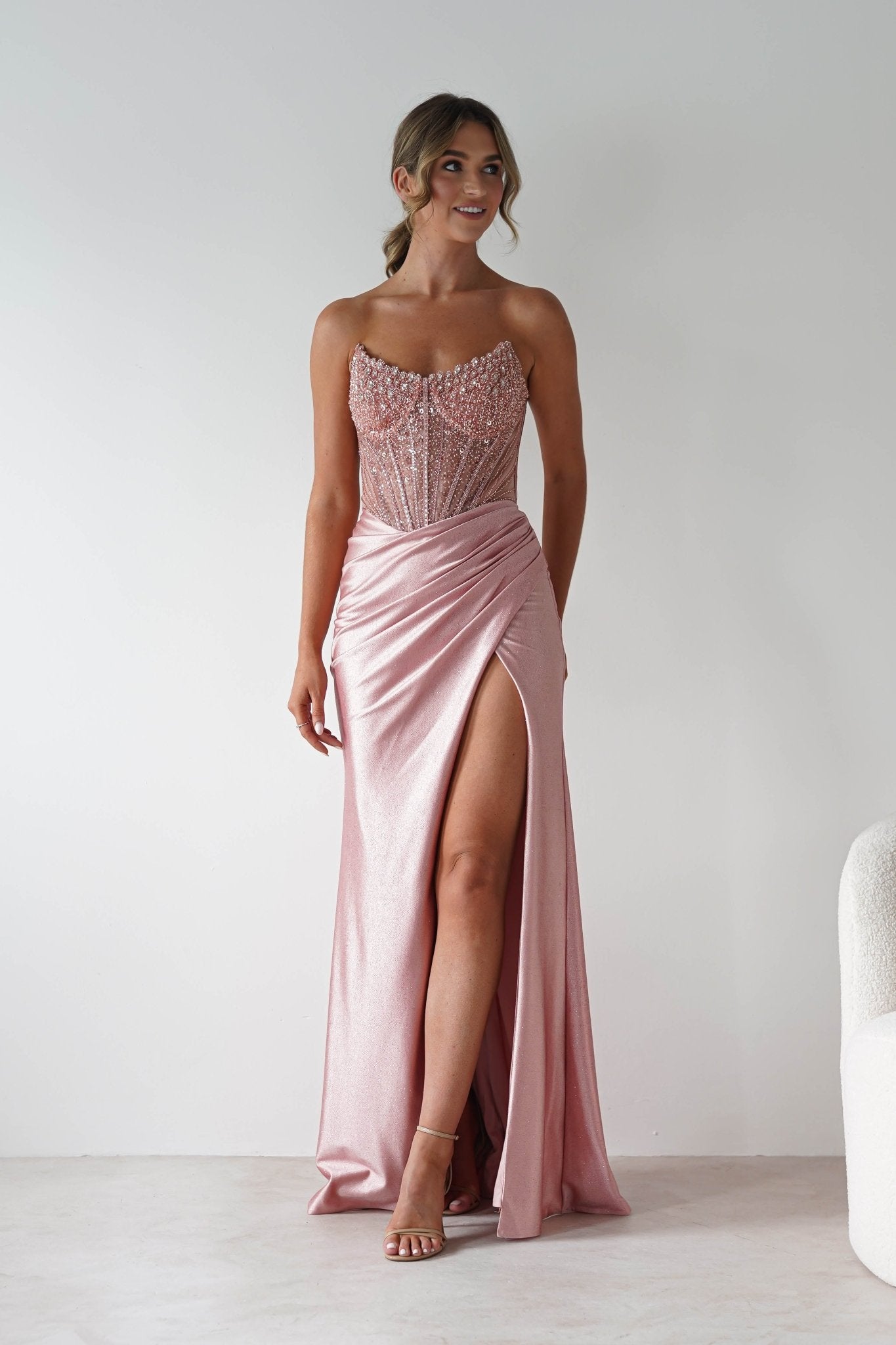 Tiarna Embellished Glitter Gown | Dusty Pink | Oh Hello Clothing | XS (6)