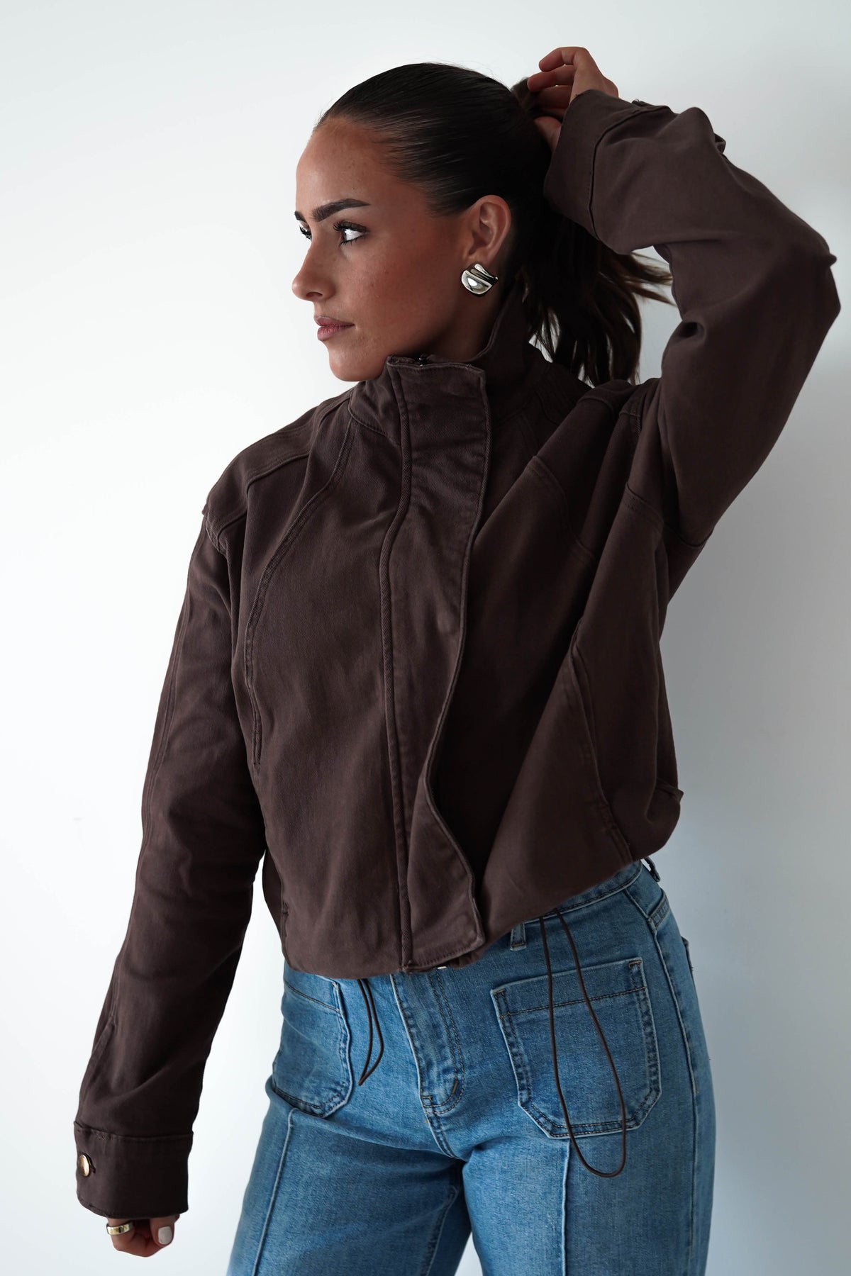 Trinity Buttoned Denim Jacket | Brown-Oh Hello Clothing