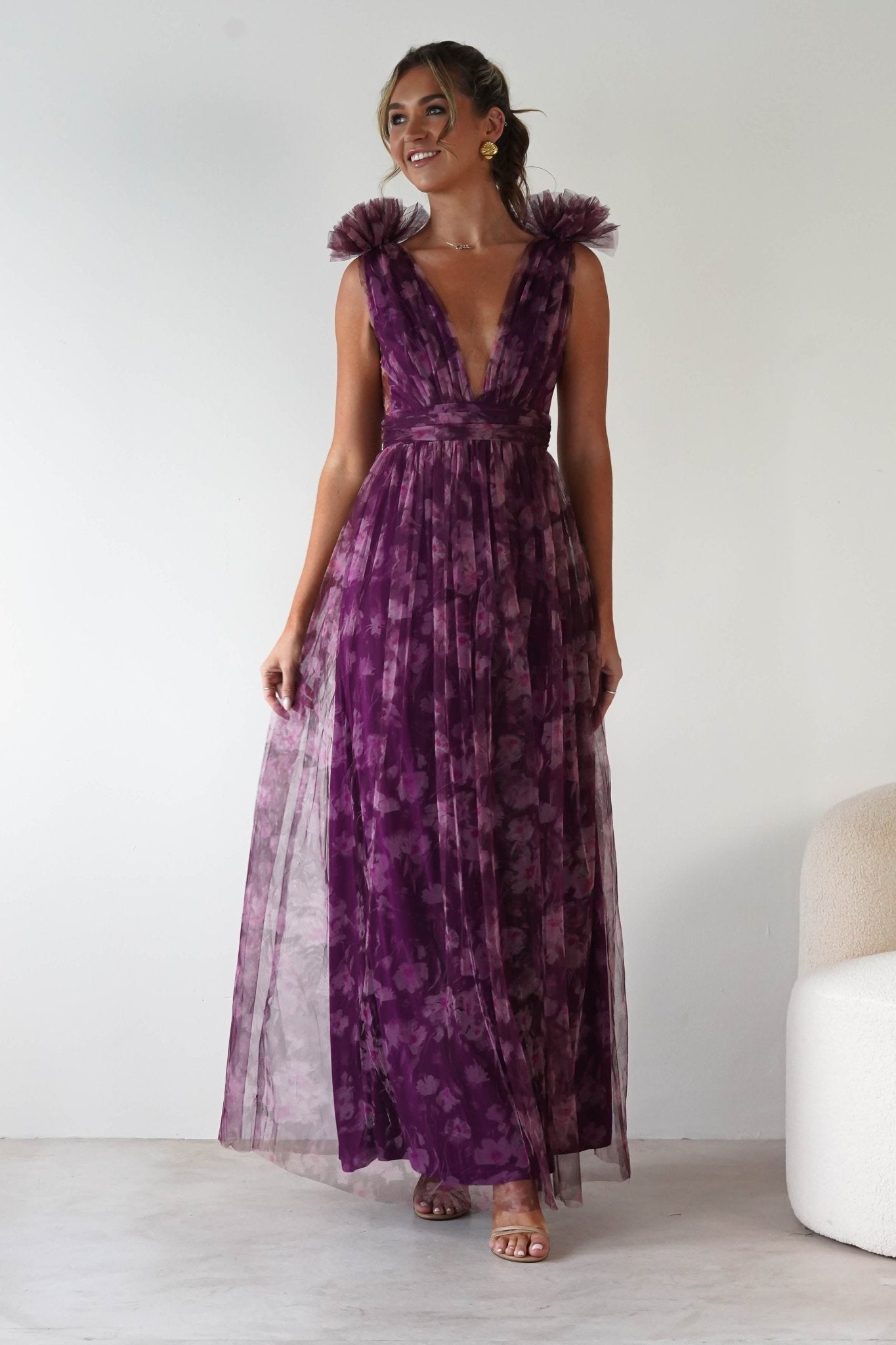 Valentina Tulle Floral Maxi Dress | Plum | Oh Hello Clothing | S (8)