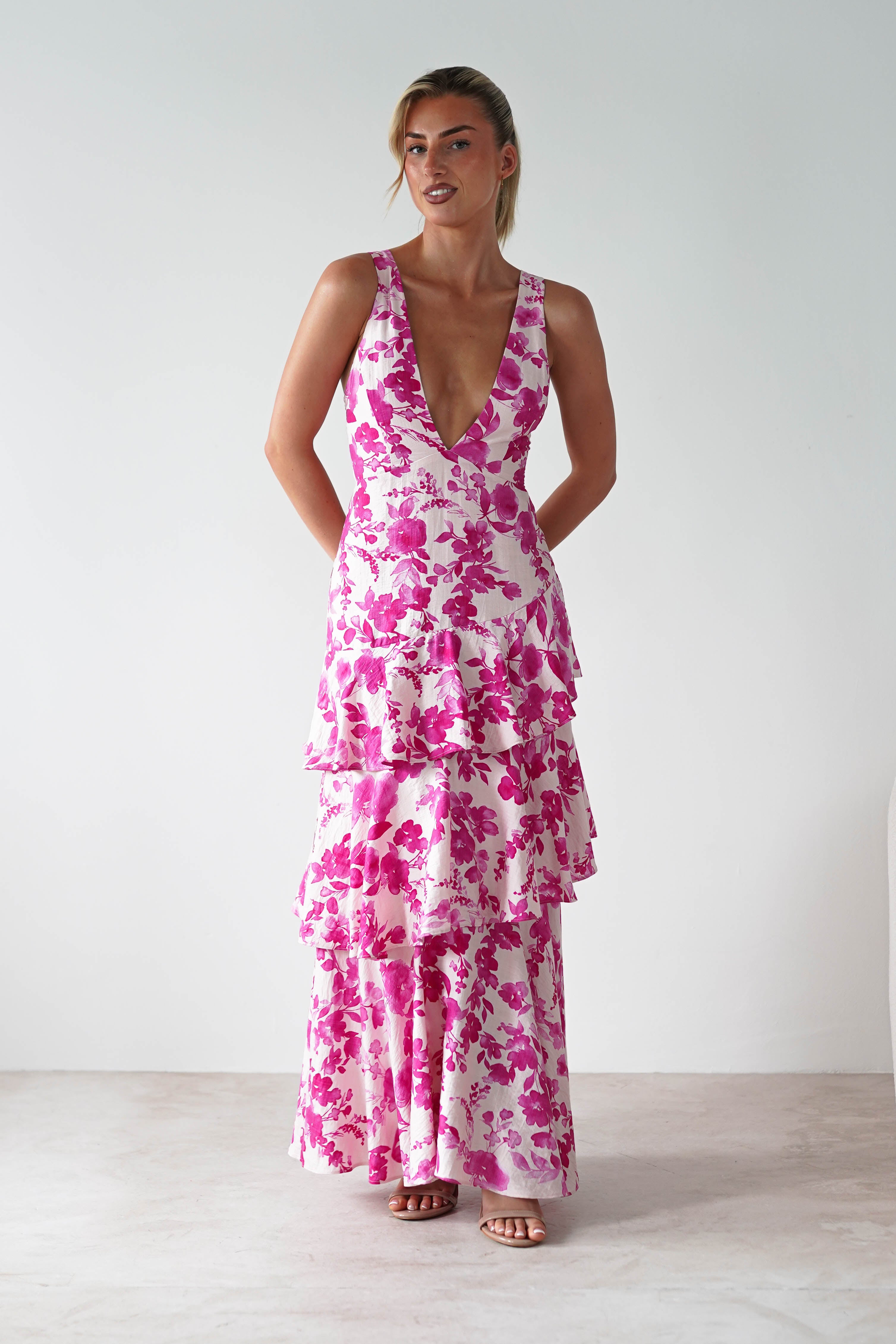 Varana Floral Ruffle Maxi Dress | Pink | Oh Hello Clothing | XS (6)