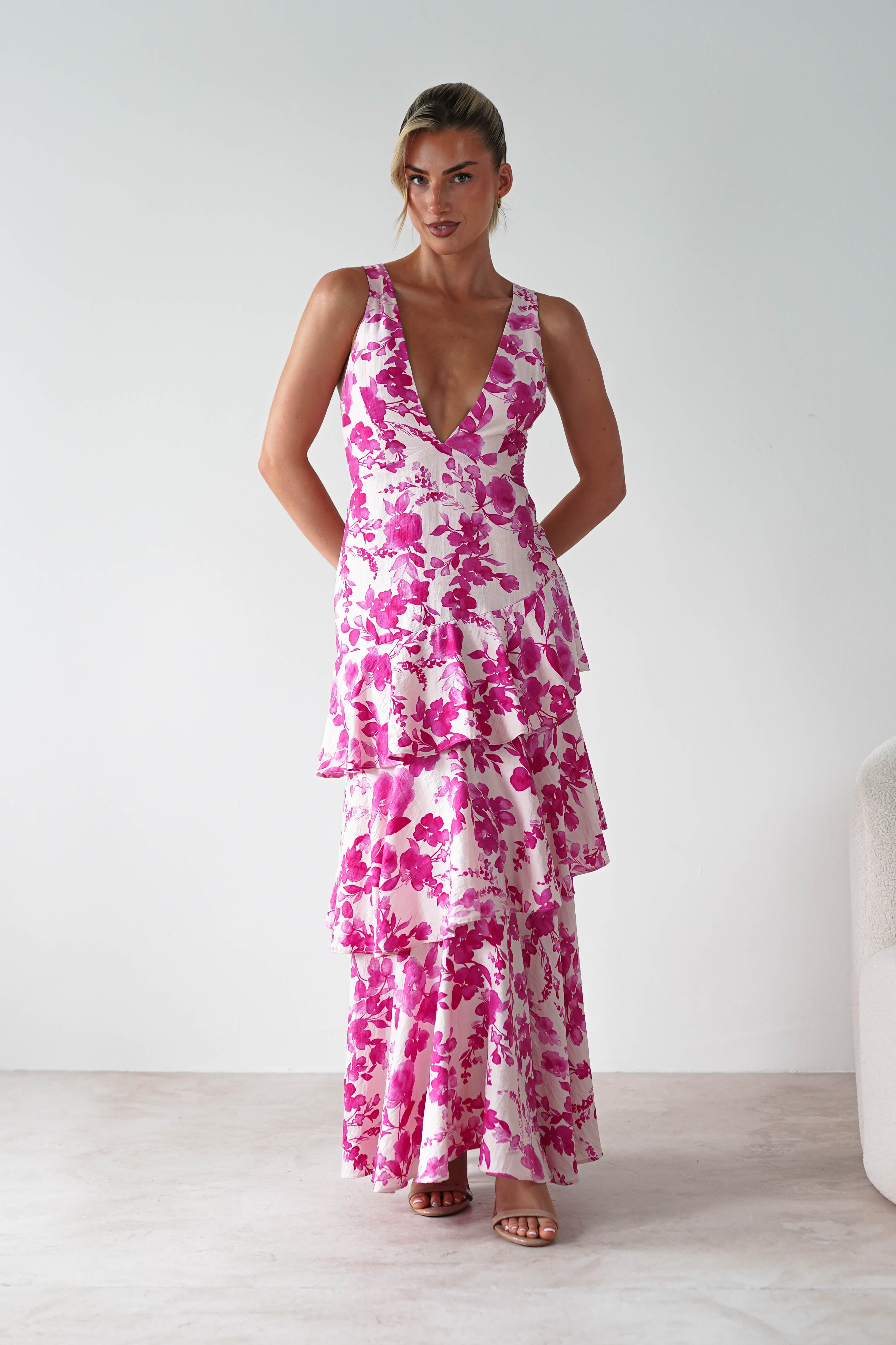 Varana Floral Ruffle Maxi Dress | Pink | Oh Hello Clothing | XS (6)