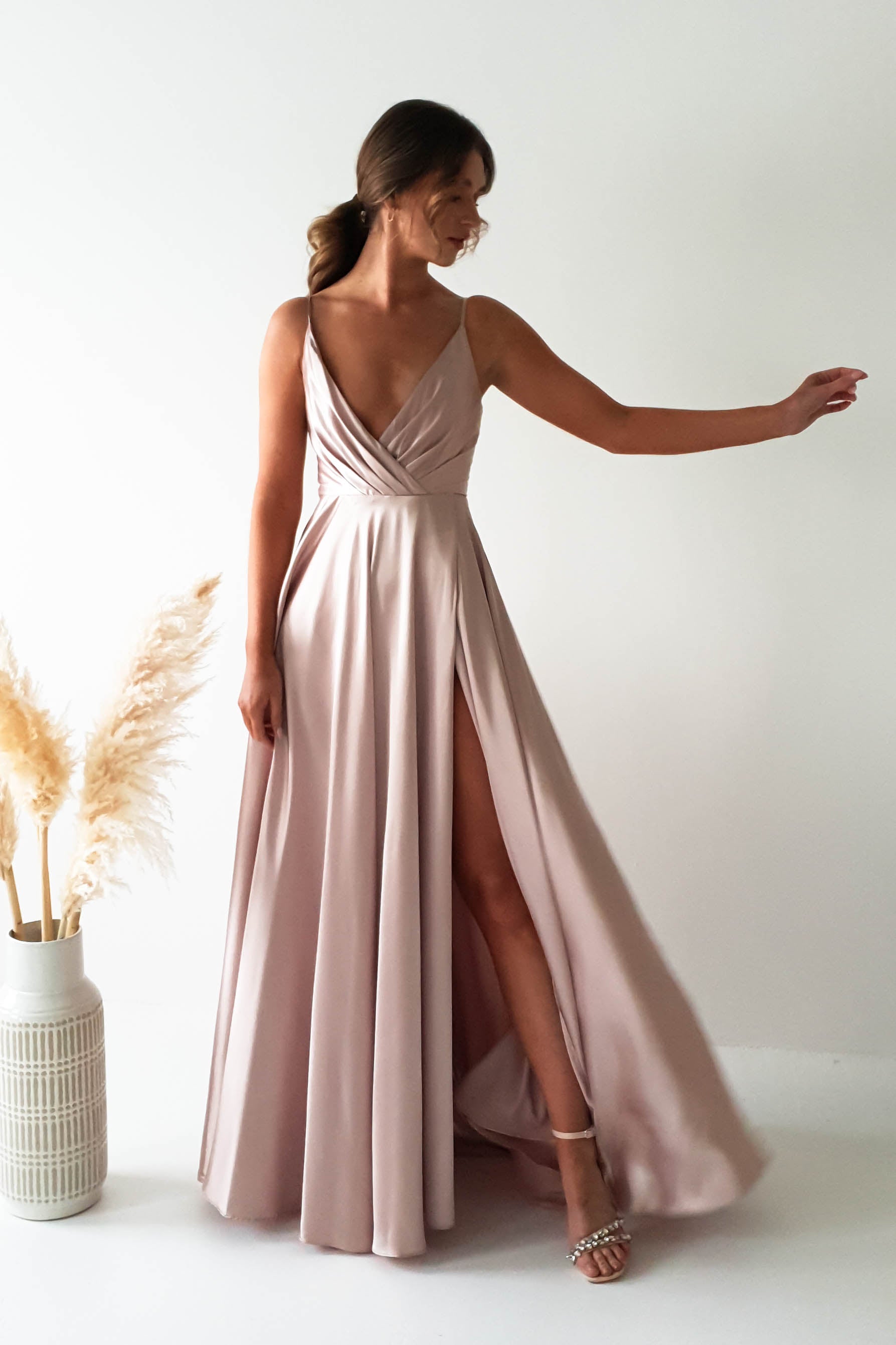 Velia Satin Maxi Gown | Champagne - Oh Hello Clothing