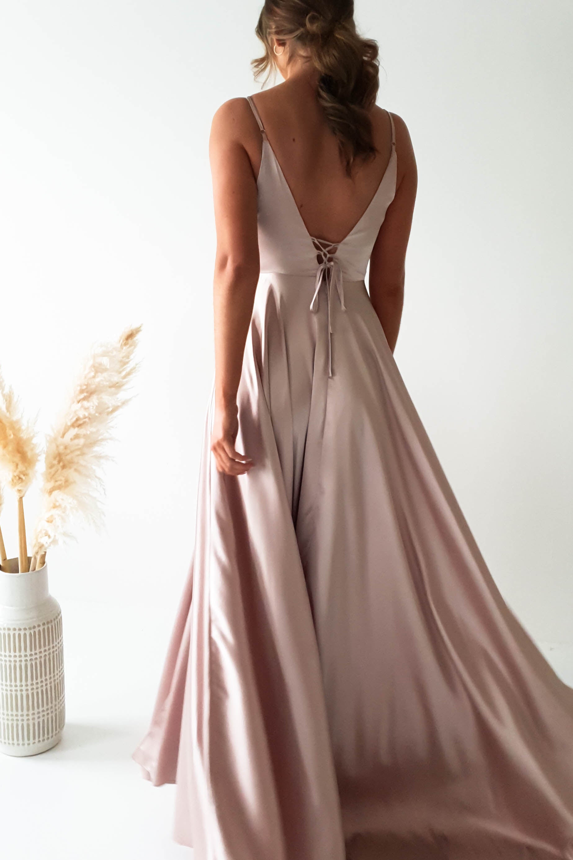 Velia Satin Maxi Gown | Champagne - Oh Hello Clothing