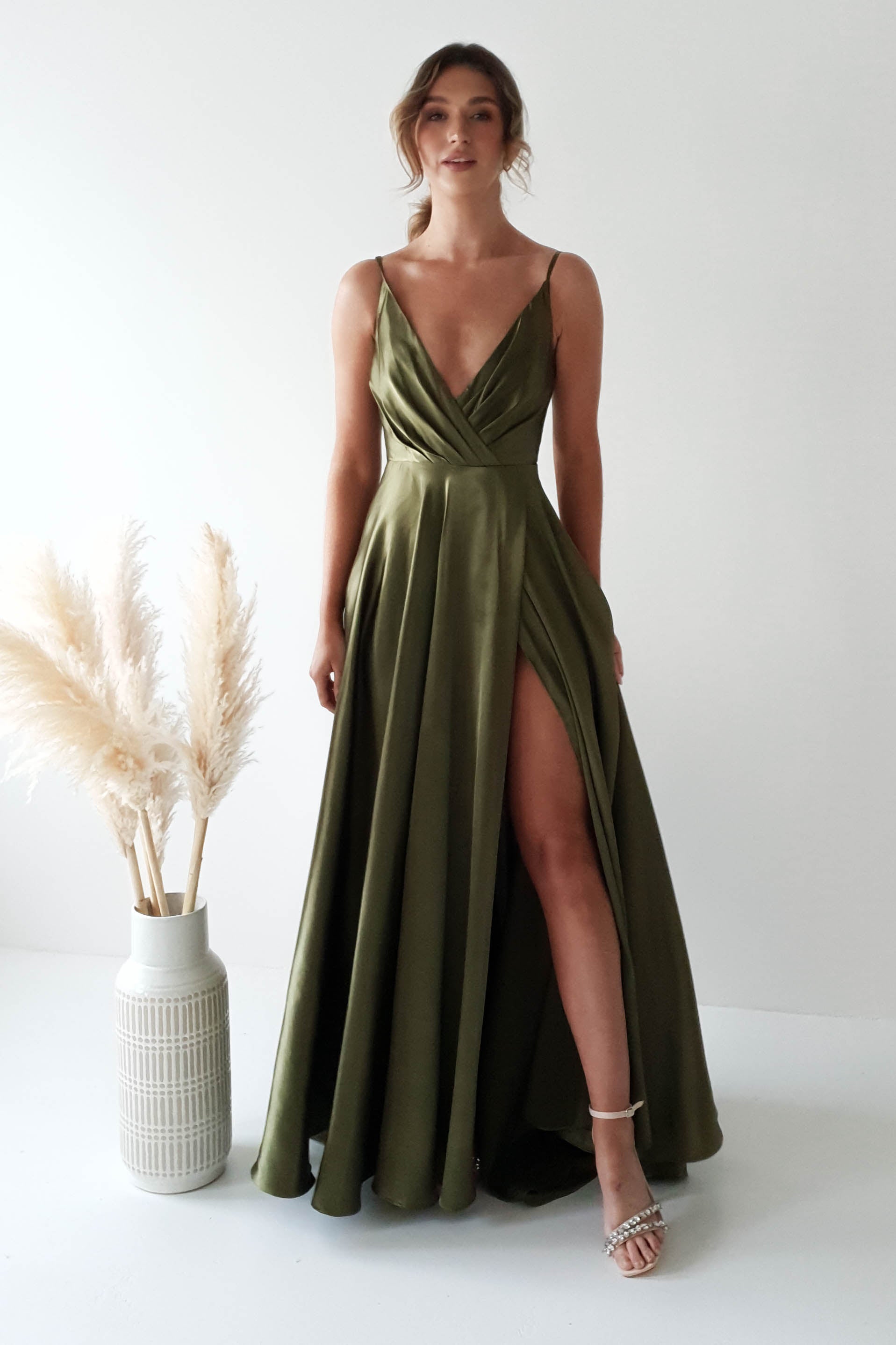 Dark olive bridesmaid on sale dresses