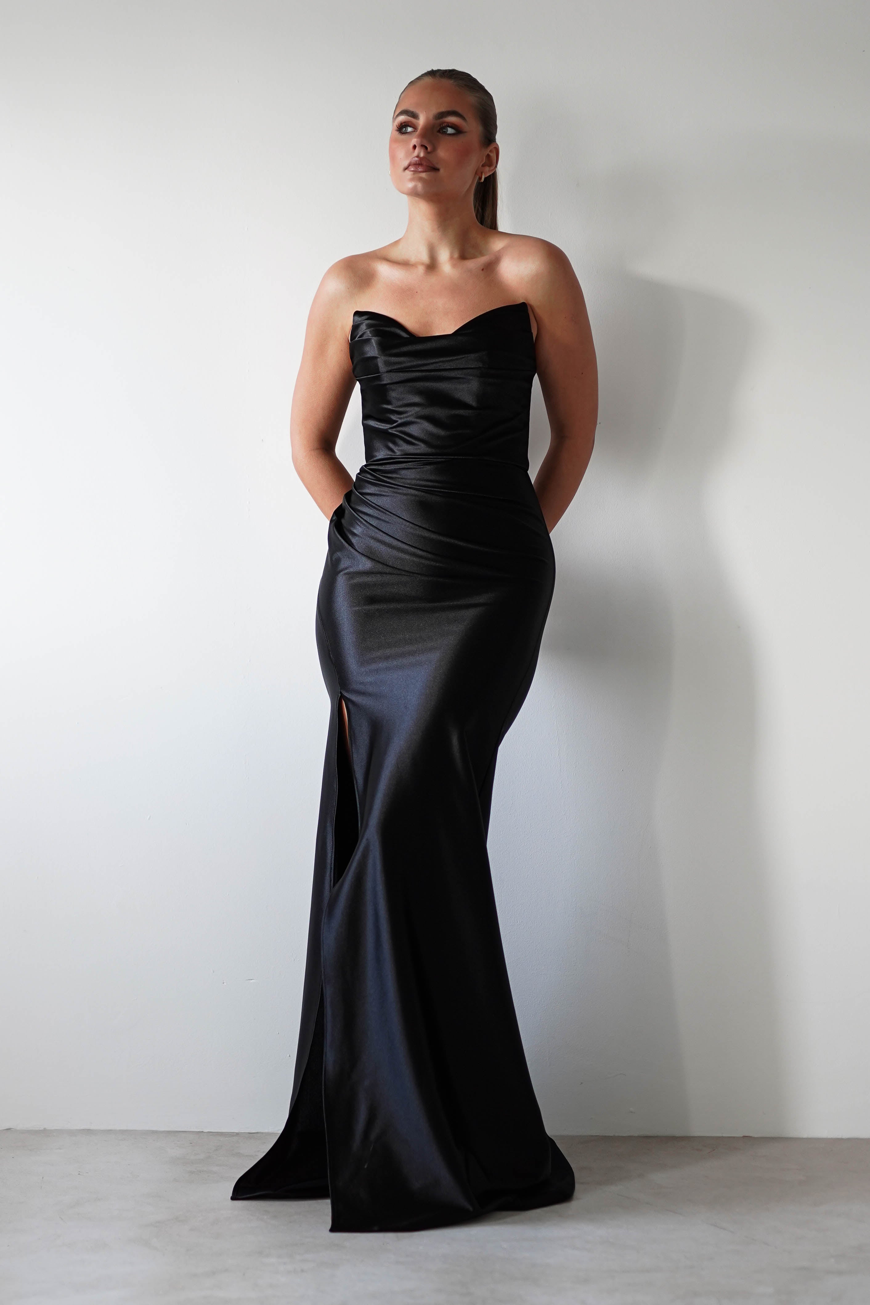 Venice Strapless Bodycon Gown | Black - Oh Hello Clothing