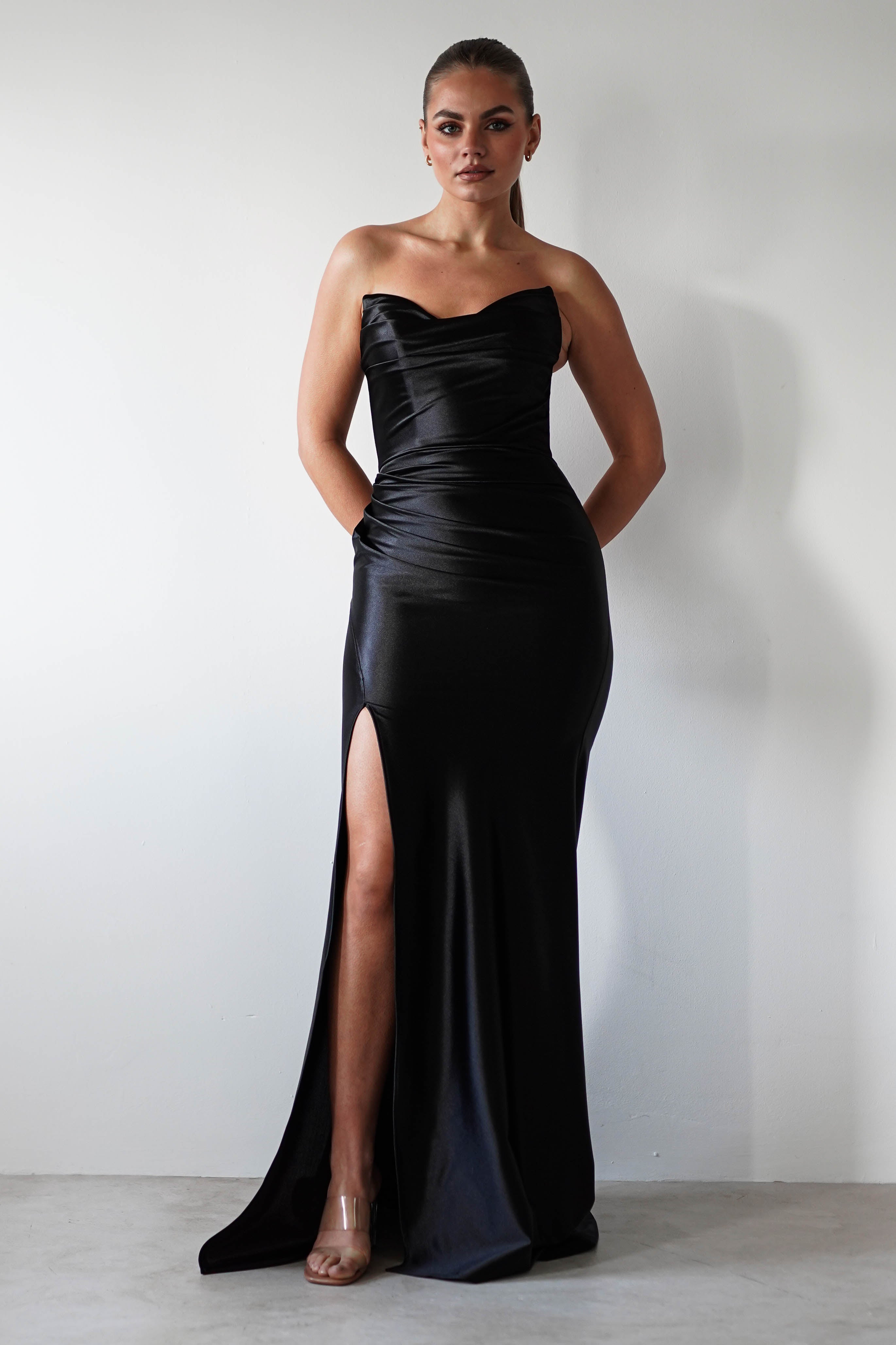 Venice Strapless Bodycon Gown | Black - Oh Hello Clothing