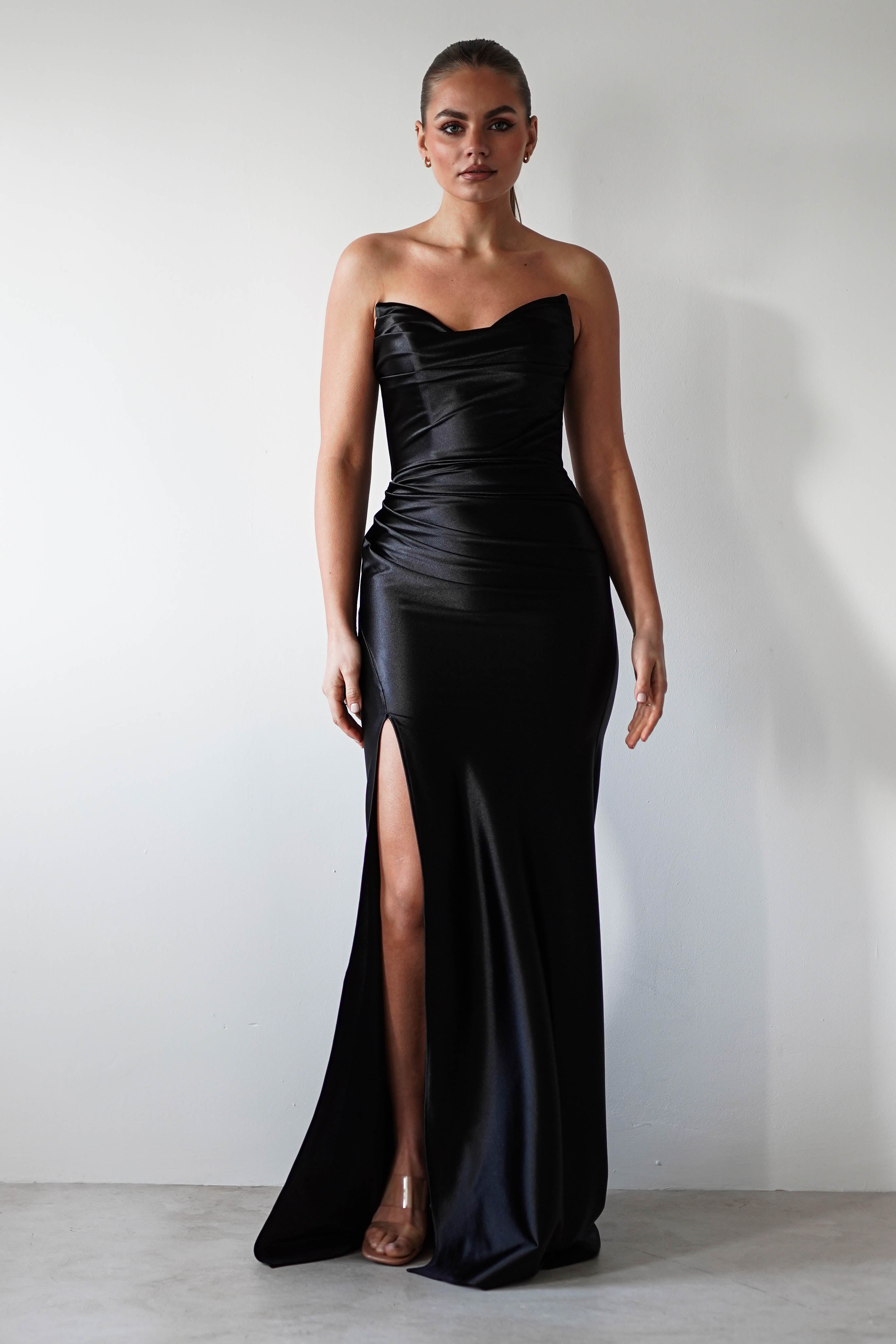 Venice Strapless Bodycon Gown | Black - Oh Hello Clothing