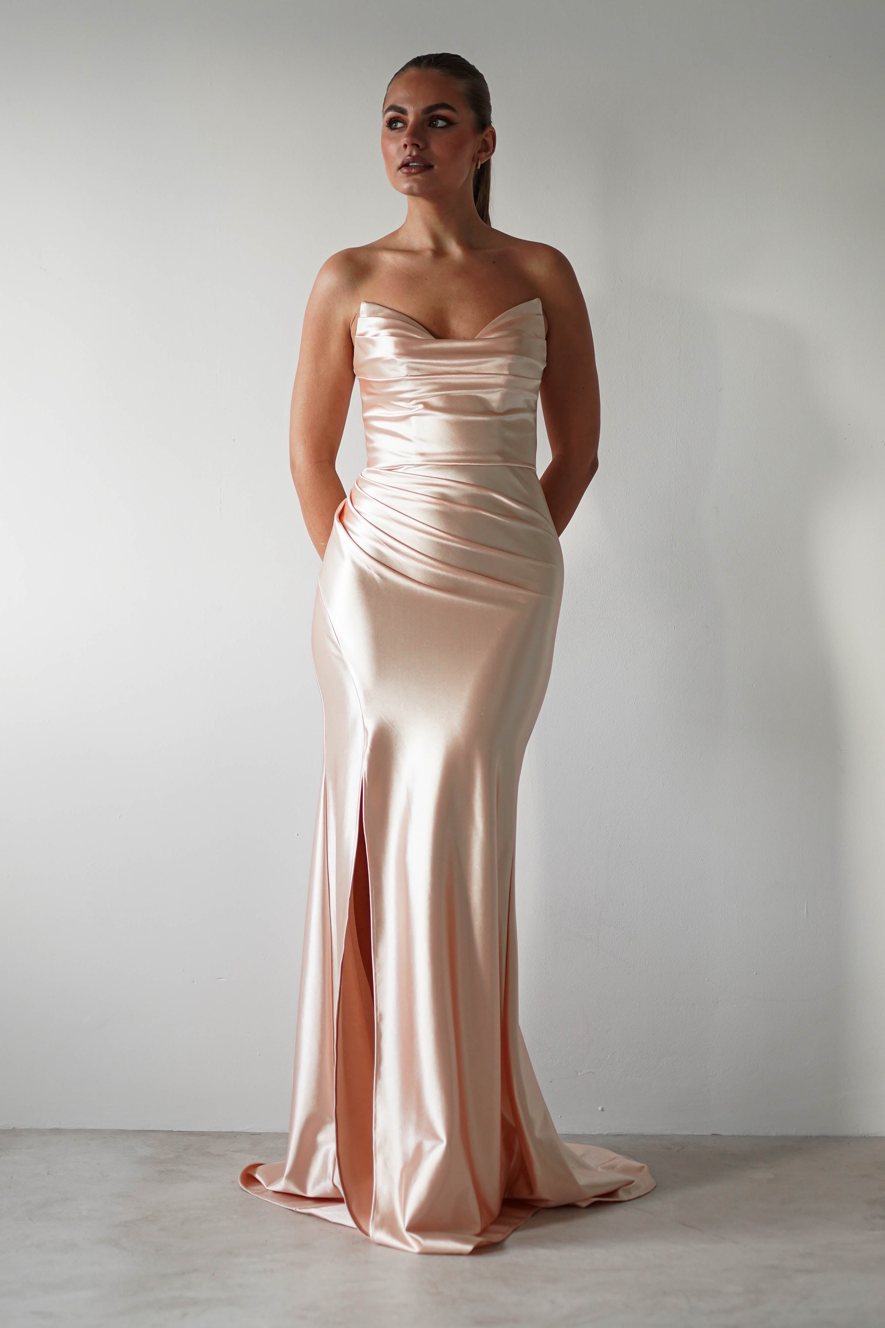 Venice Strapless Bodycon Gown | Light Gold - Oh Hello Clothing
