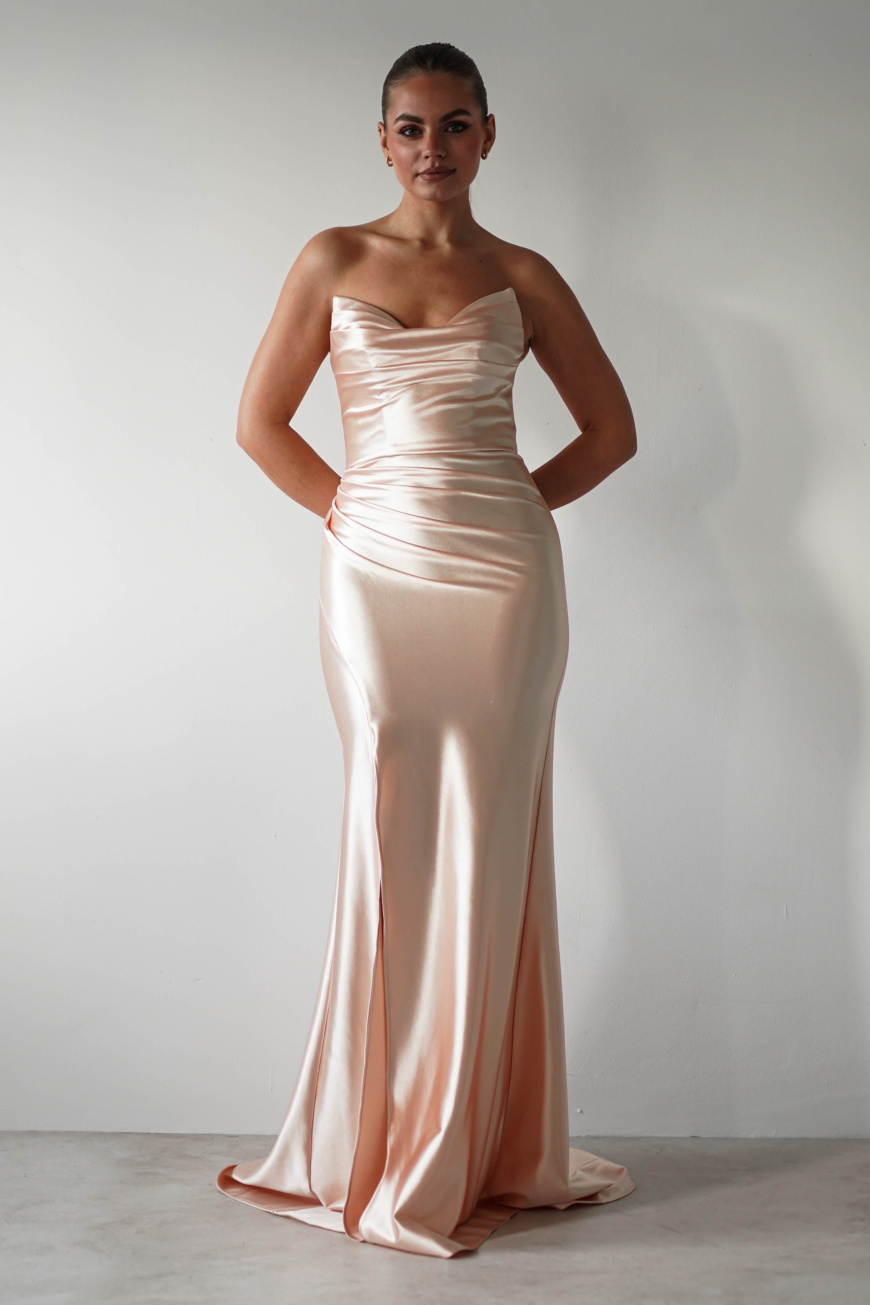 Venice Strapless Bodycon Gown | Light Gold - Oh Hello Clothing