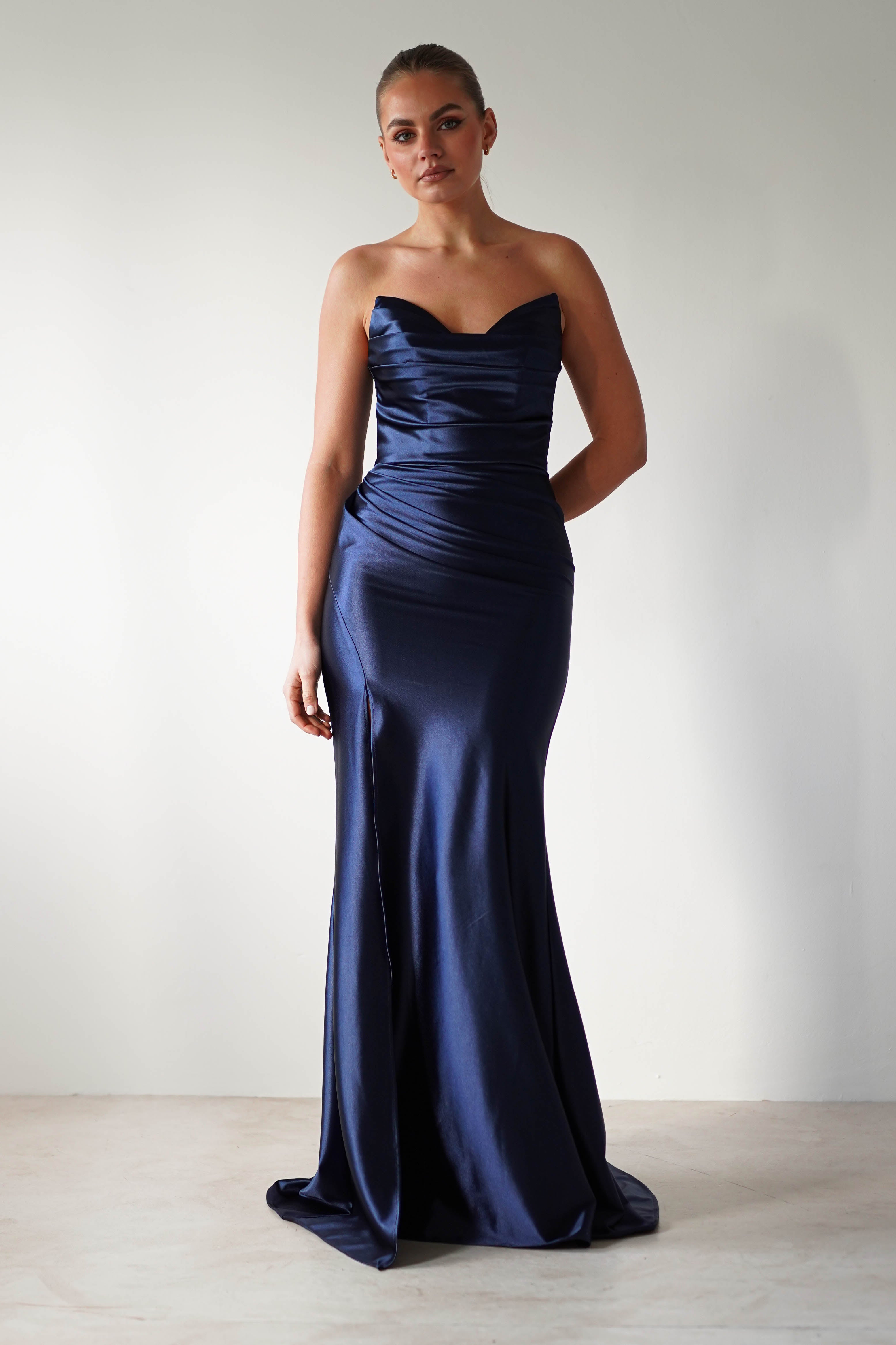 Venice Strapless Bodycon Gown | Navy - Oh Hello Clothing