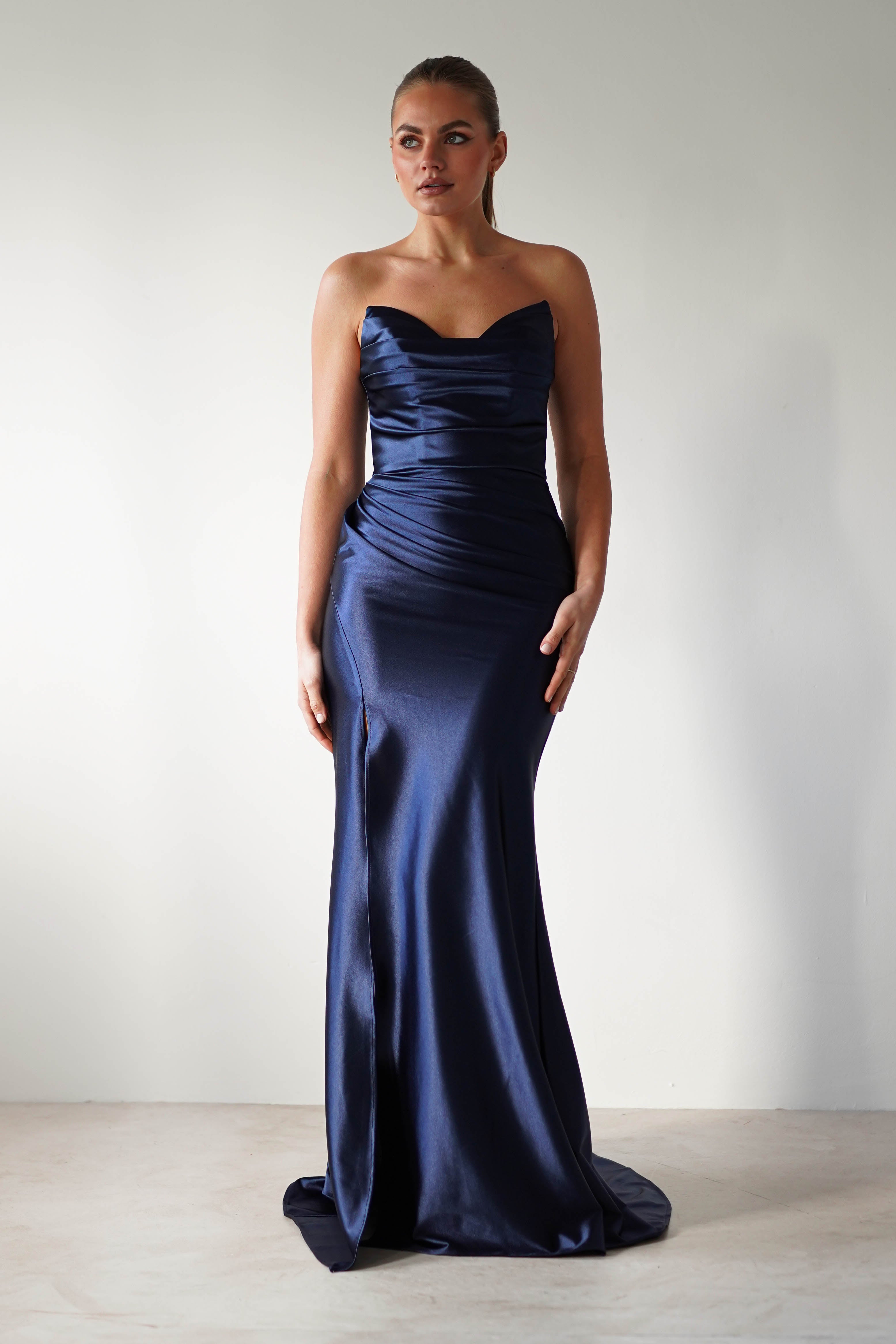 Venice Strapless Bodycon Gown | Navy - Oh Hello Clothing