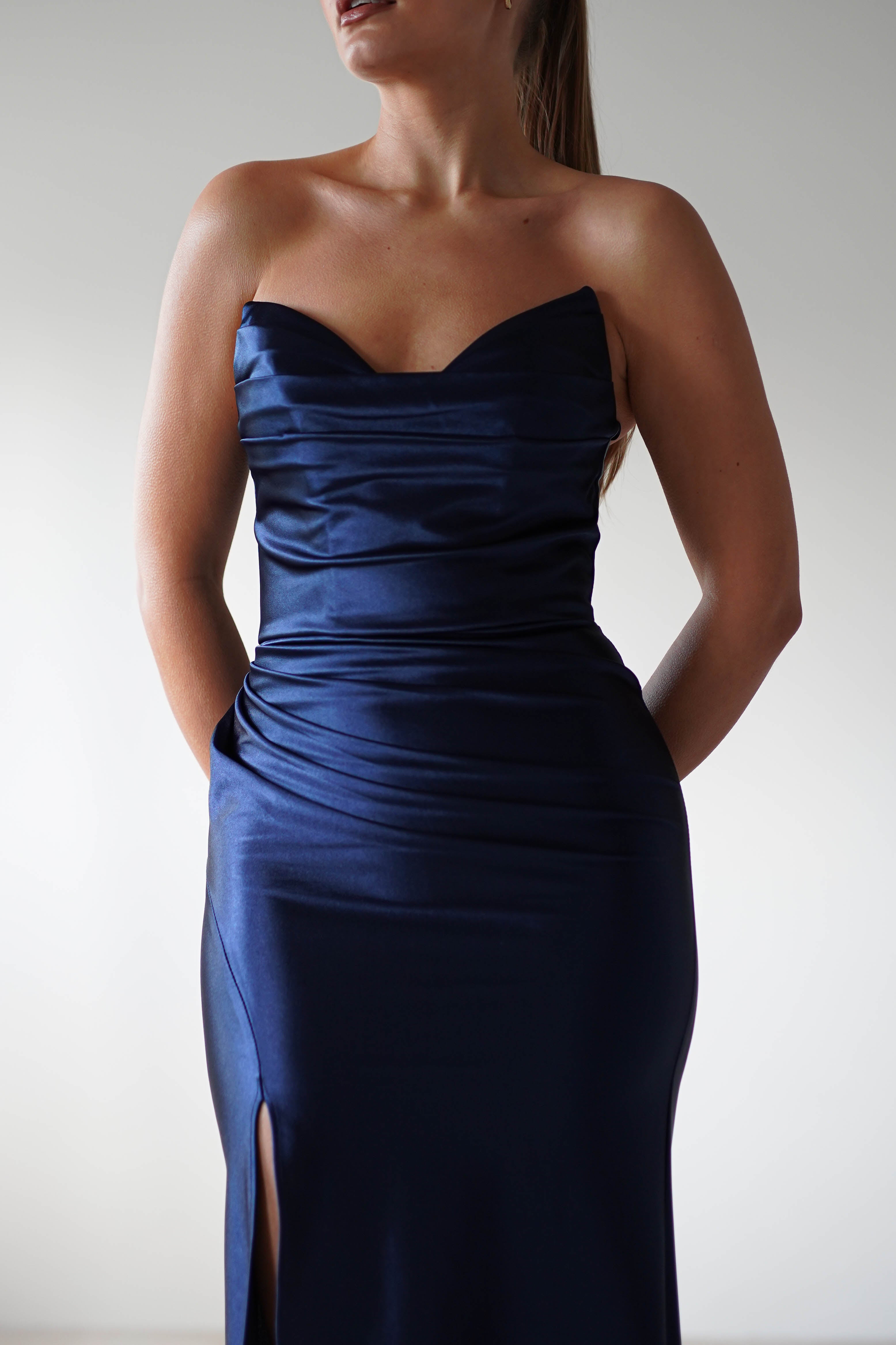 Venice Strapless Bodycon Gown | Navy - Oh Hello Clothing