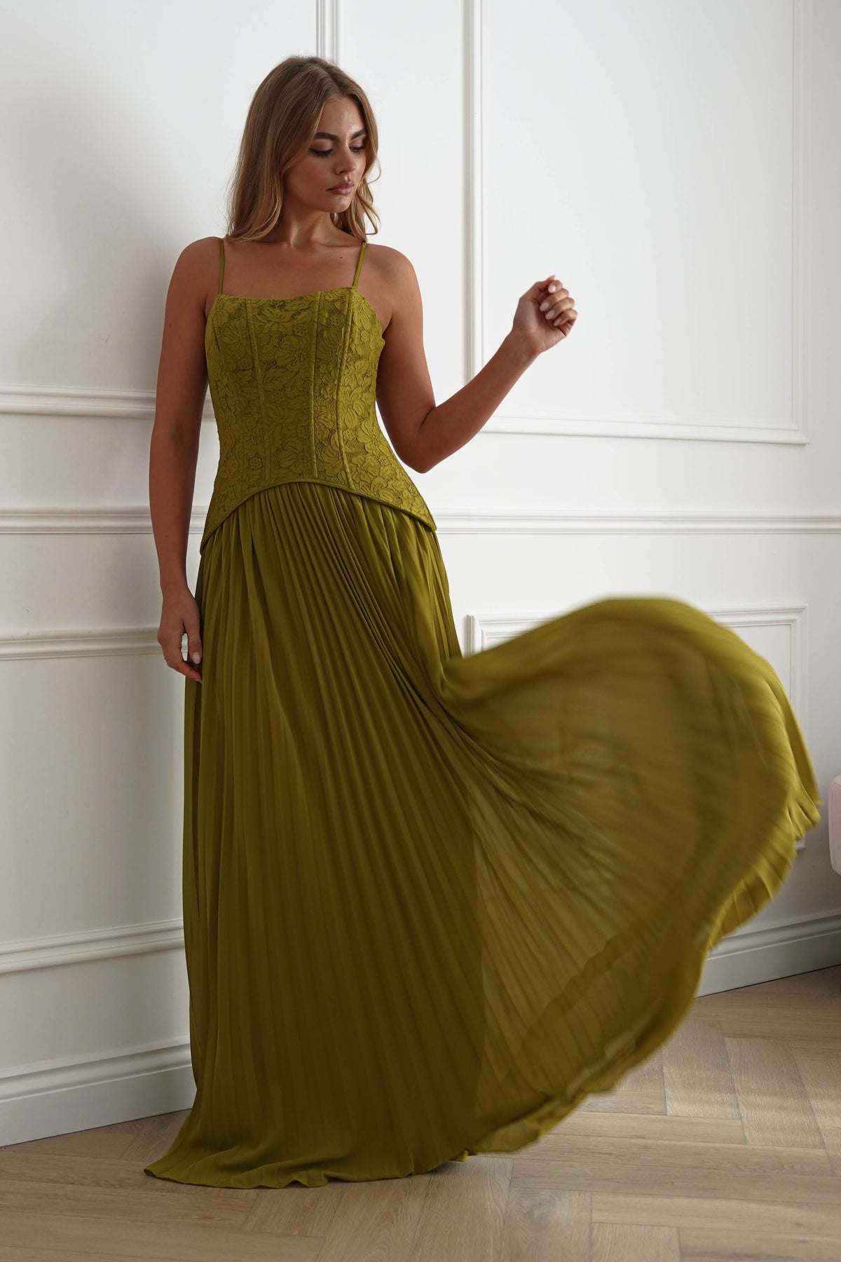 Oh Hello Clothing Women > Clothing > Dresses Victoria Dropped Peplum Maxi Dress | Olive Green