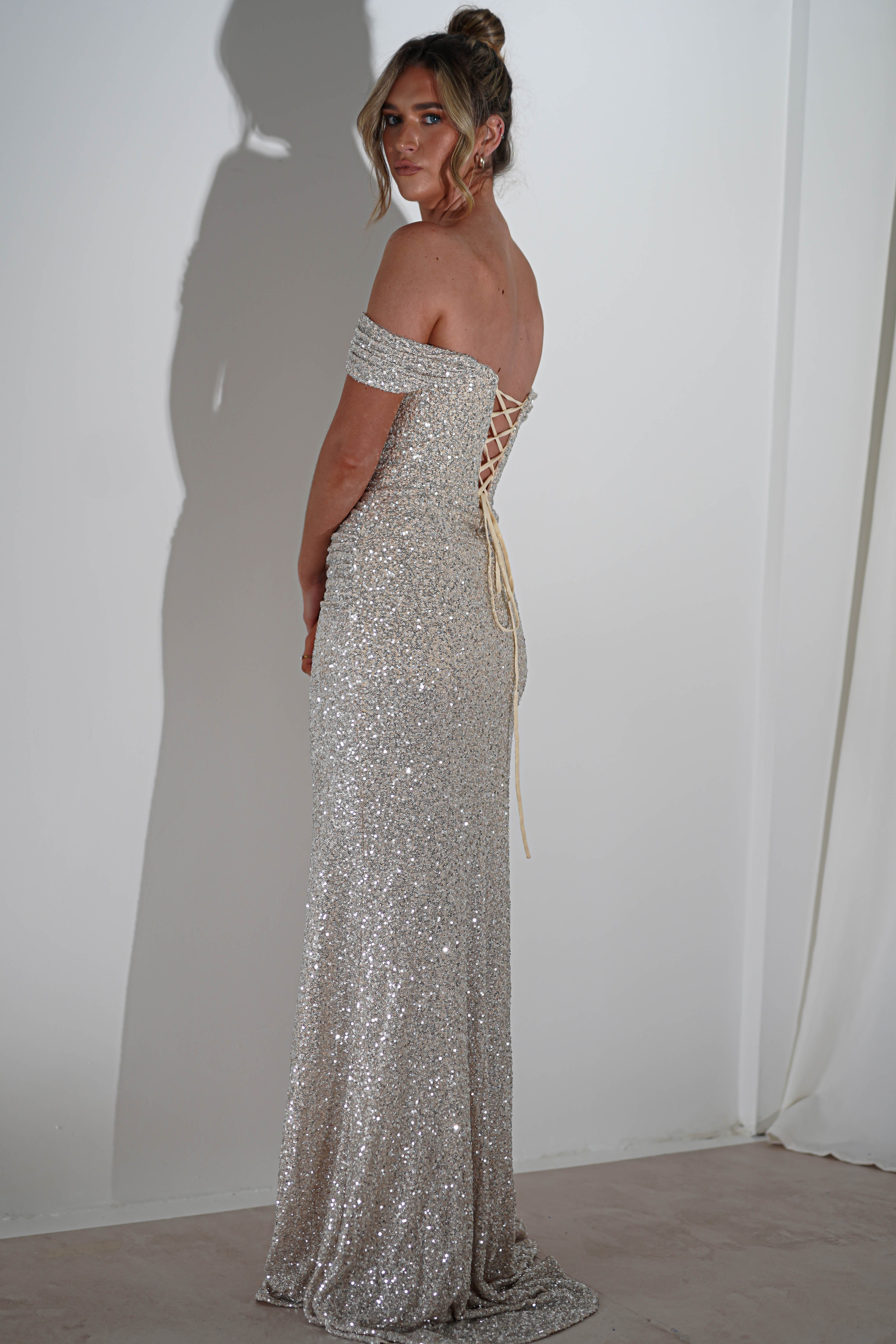 Vilma Sequin Mermaid Gown | Silver/Champange | Oh Hello Clothing | S (8)