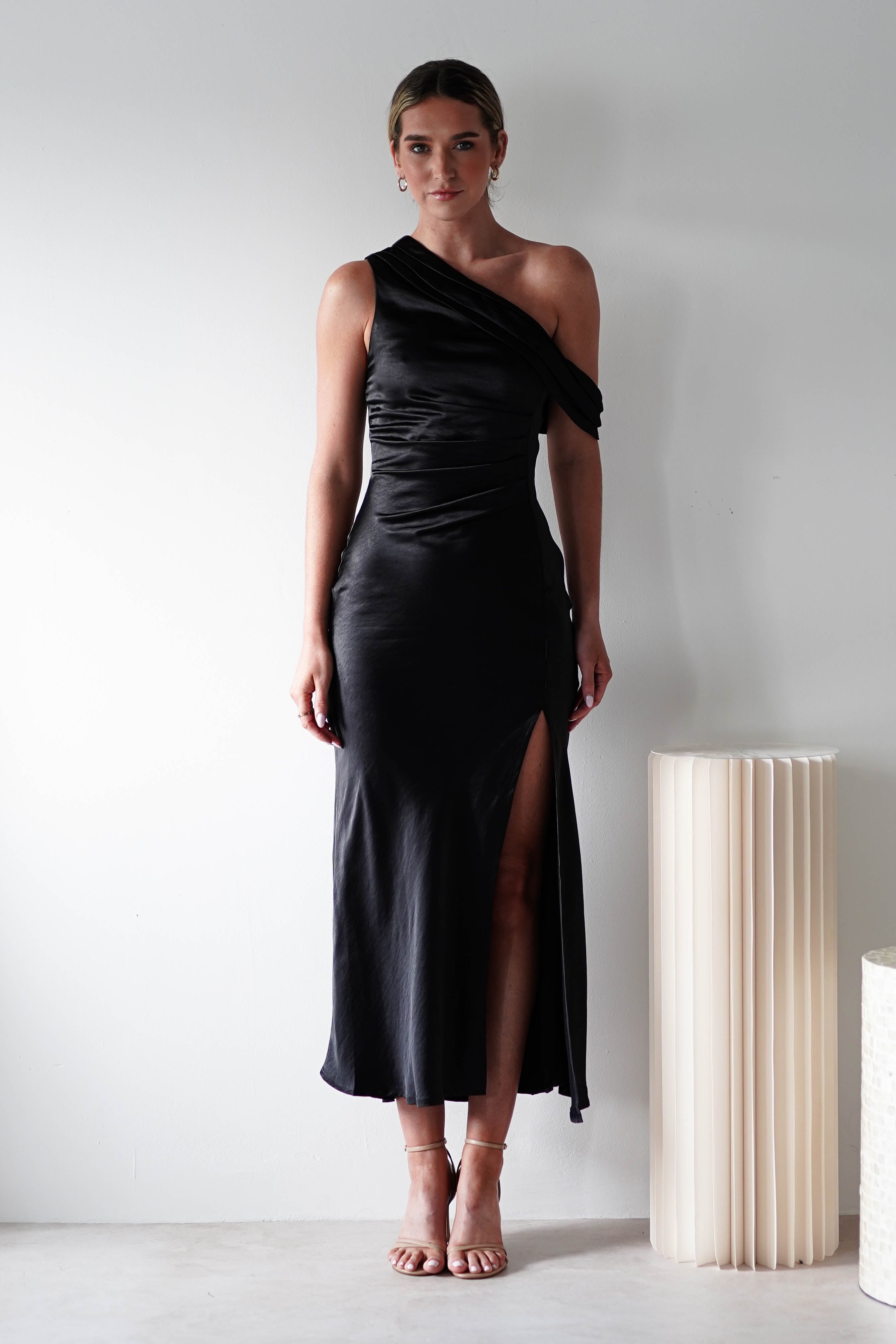 Zeila Soft Satin Maxi Dress | Black | Oh Hello Clothing