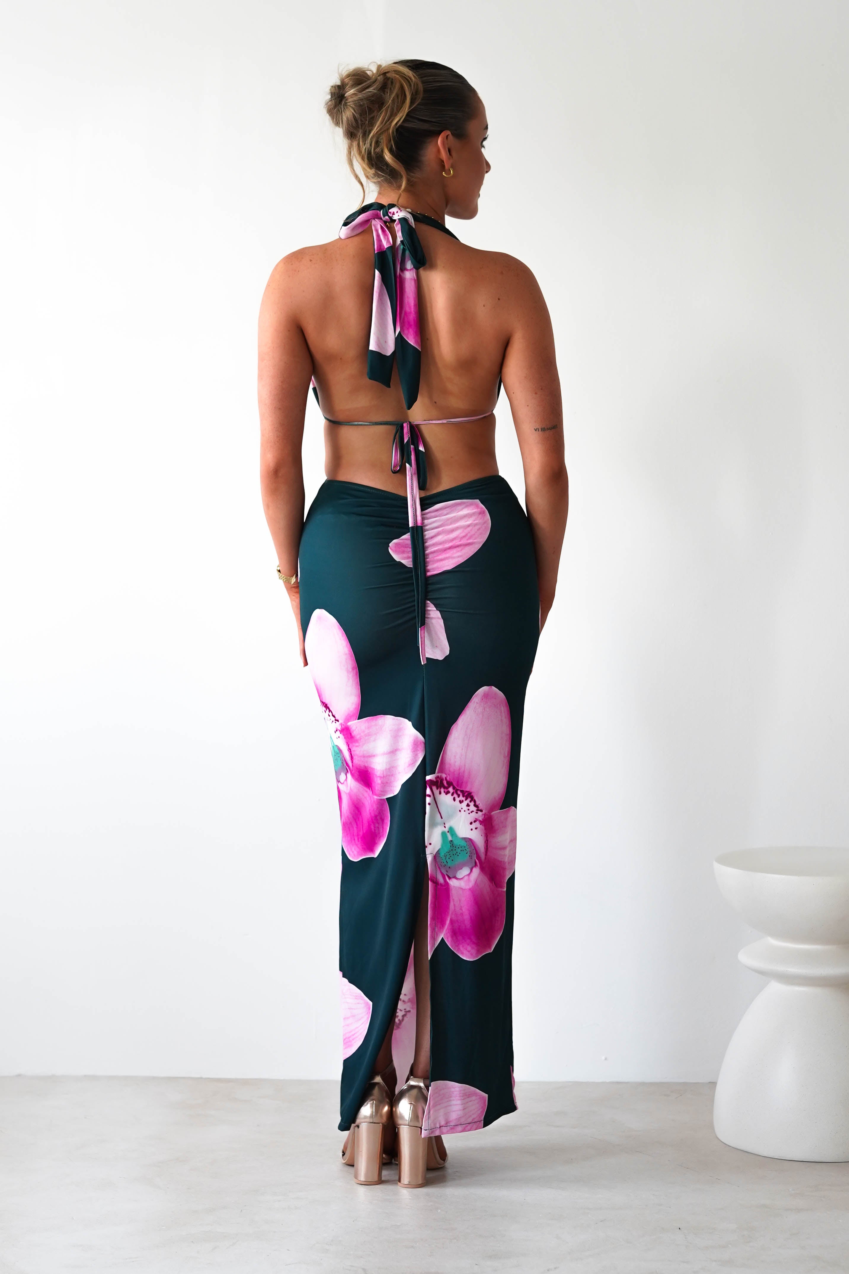 Zinnia Cut Out Bodycon Maxi | Green/Floral | Oh Hello Clothing | S/M (6 - 8)