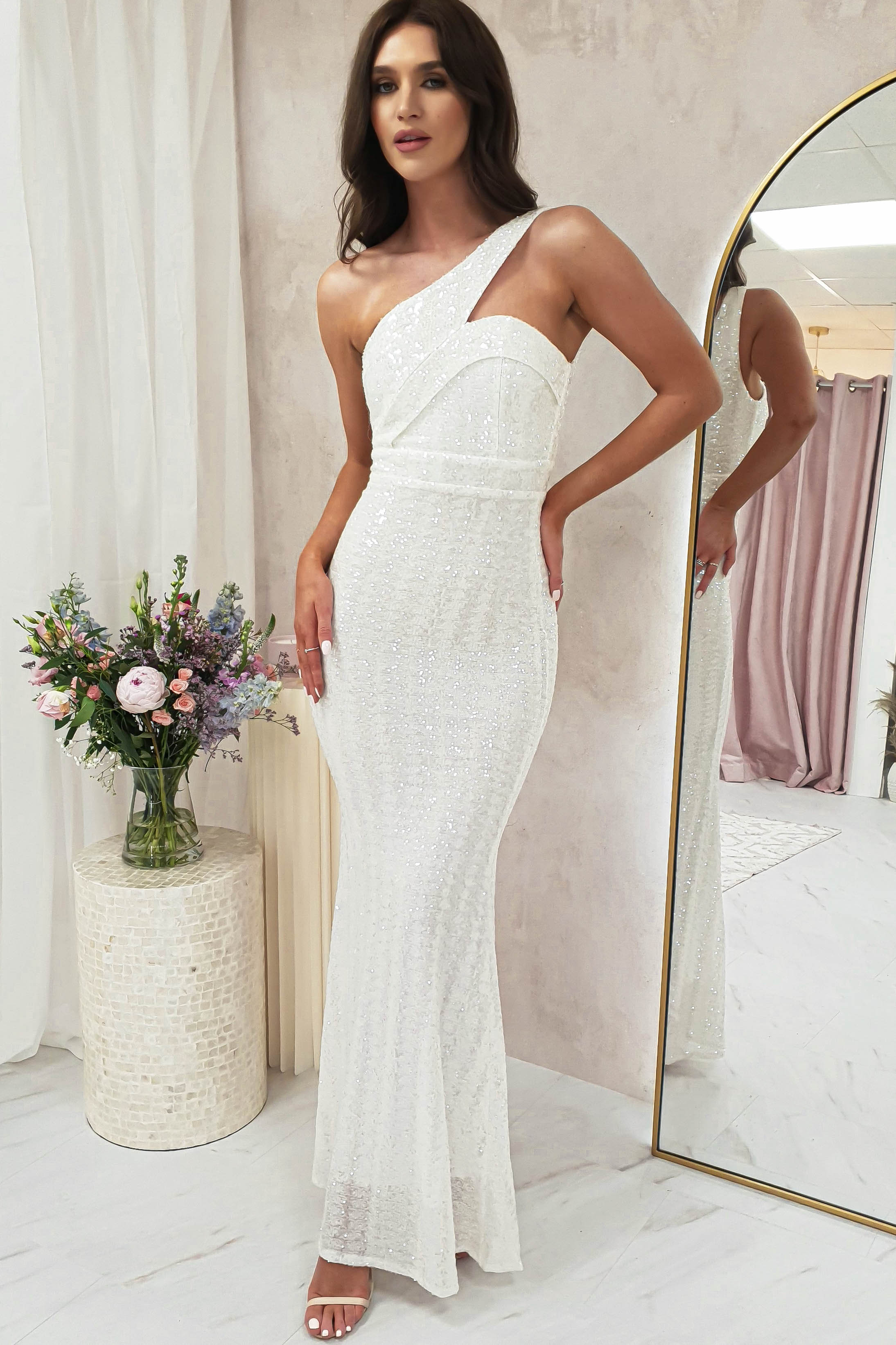 Chastine Sequin Gown | White | Oh Hello Clothing | XS (6)