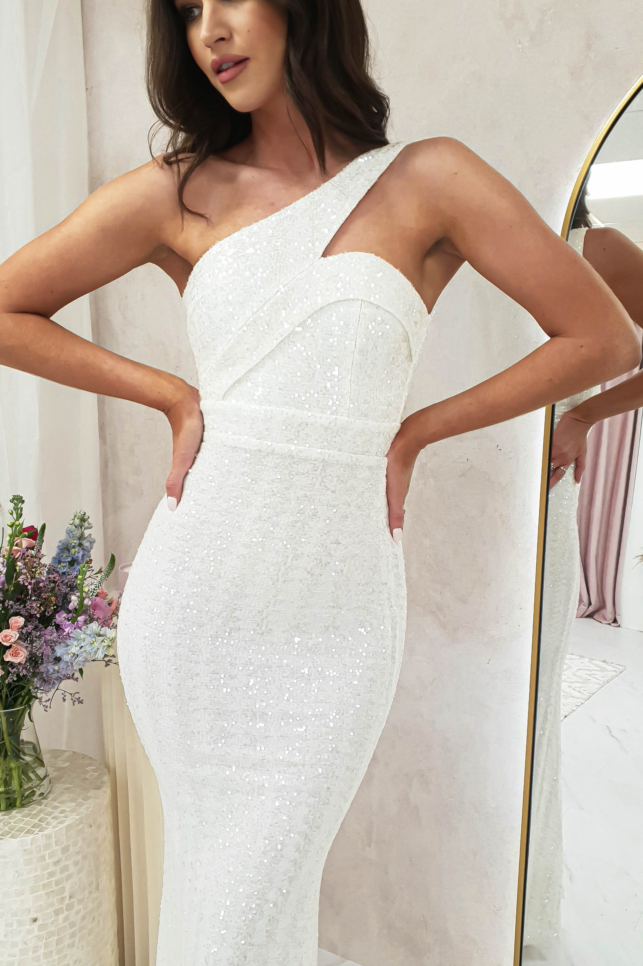 Chastine Sequin Gown | White | Oh Hello Clothing | XS (6)