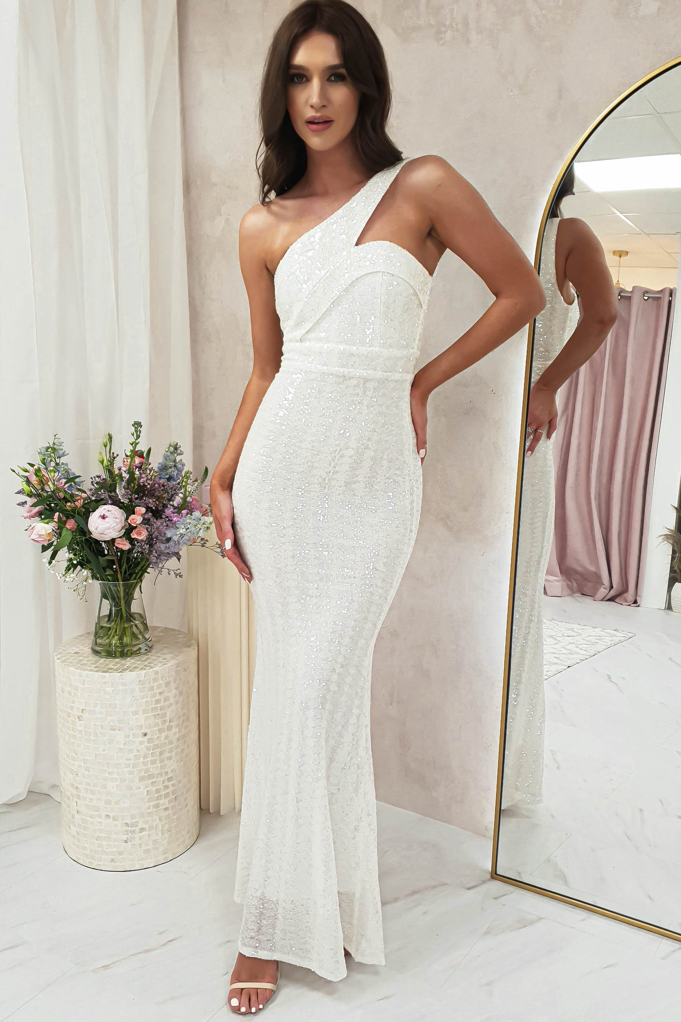 Chastine Sequin Gown | White | Oh Hello Clothing | XS (6)