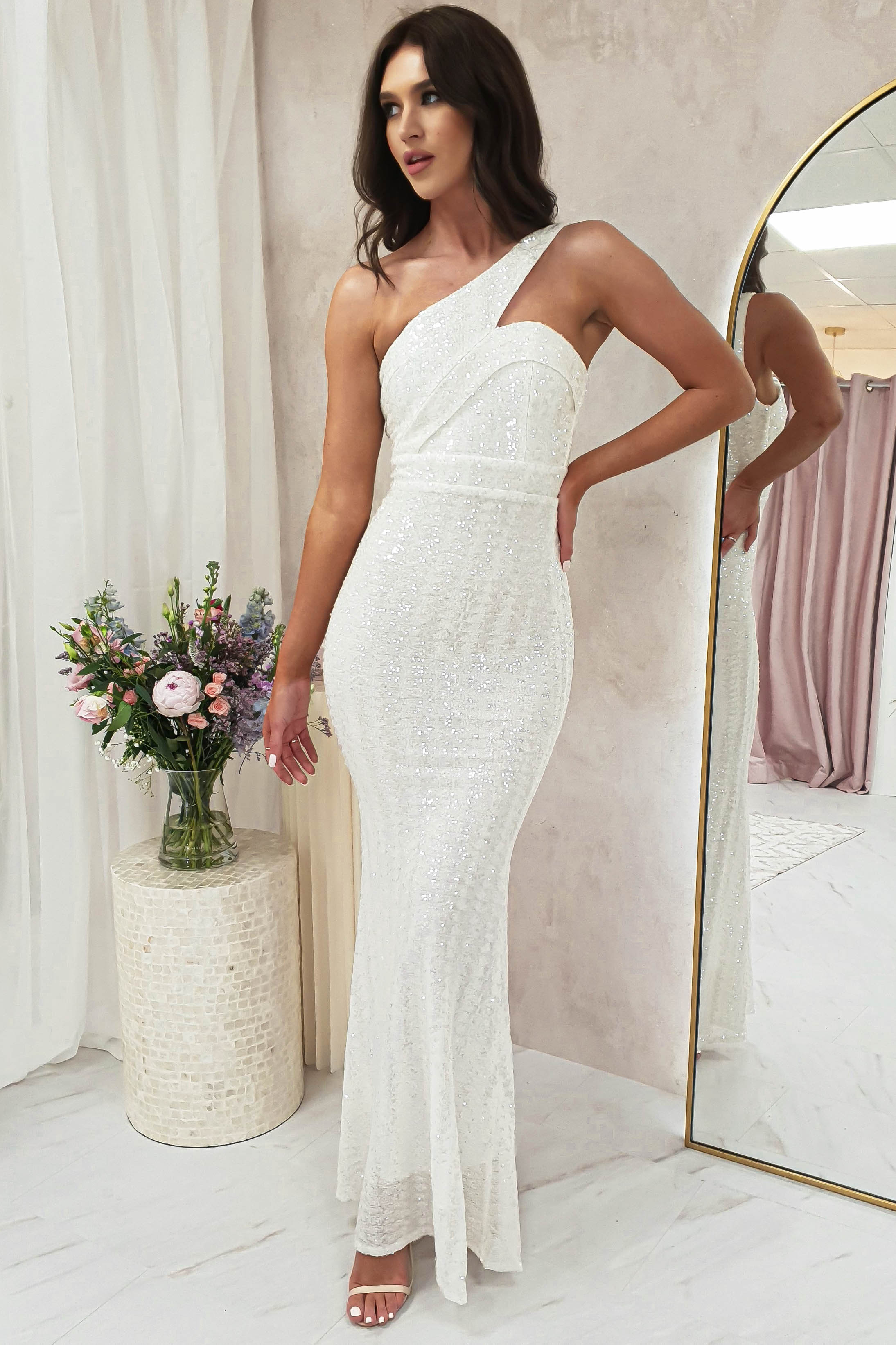 Chastine Sequin Gown | White | Oh Hello Clothing | XS (6)
