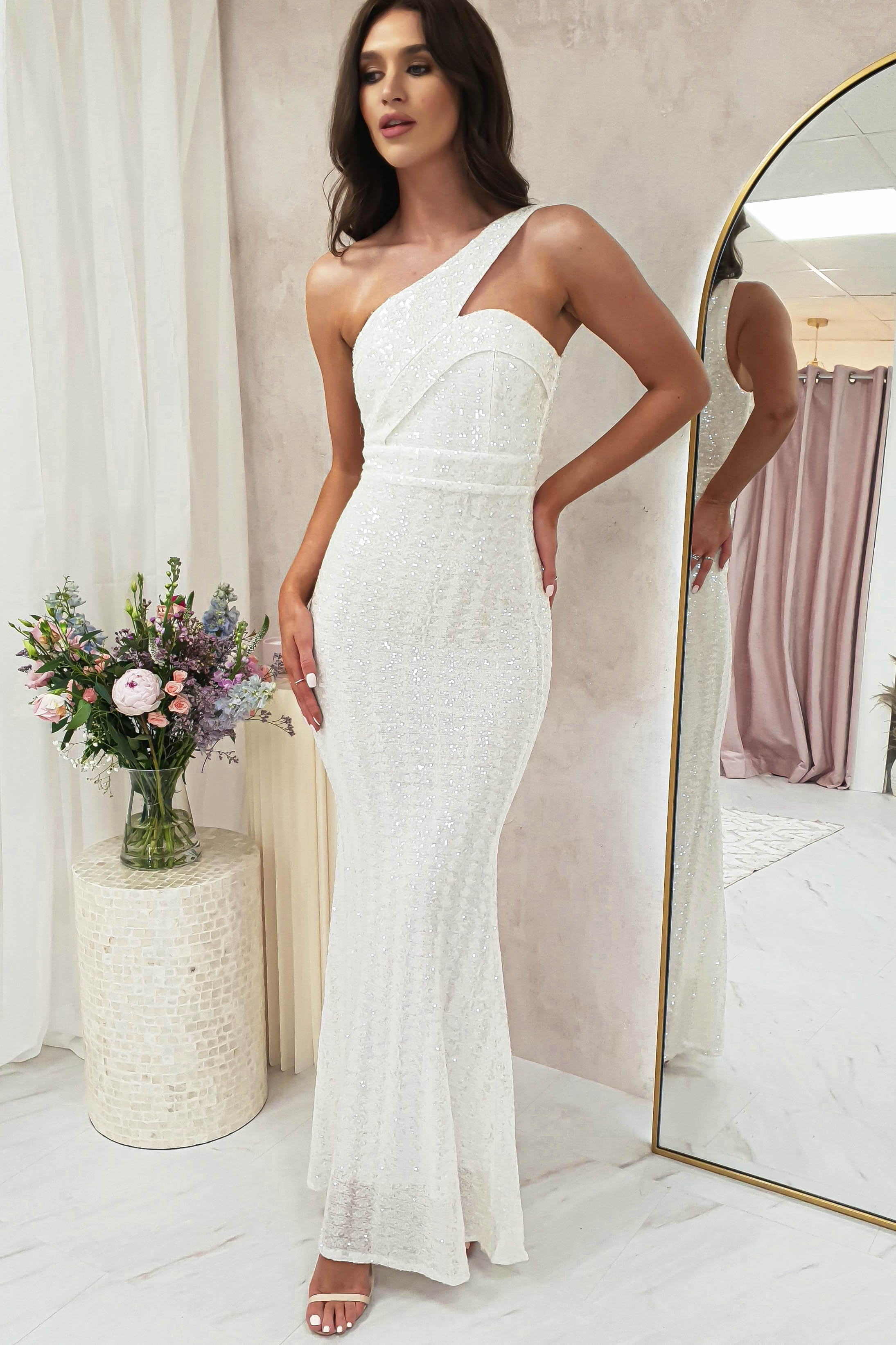 Chastine Sequin Gown | White | Oh Hello Clothing | XS (6)