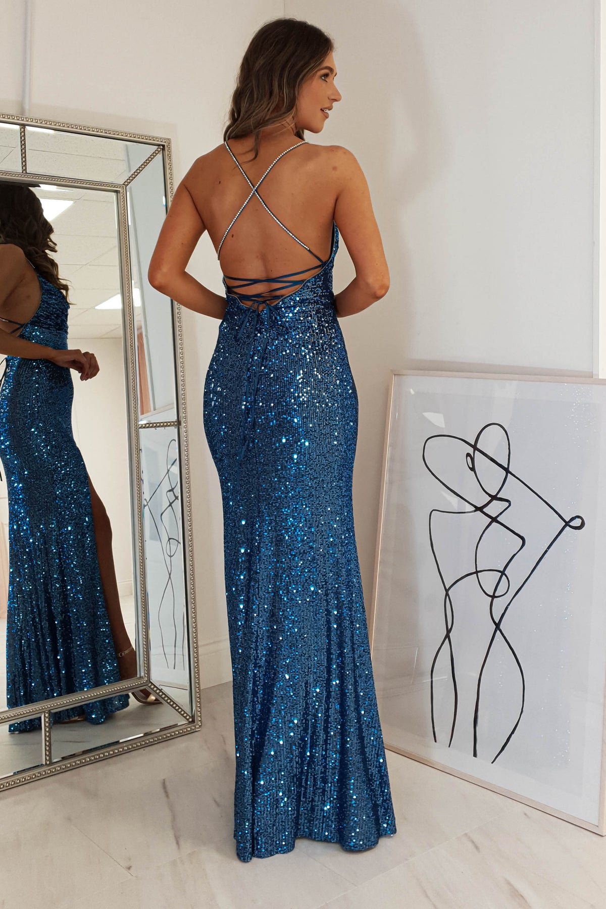 Alamour Sequin Luxe Gown | Lapis Blue-Oh Hello Clothing
