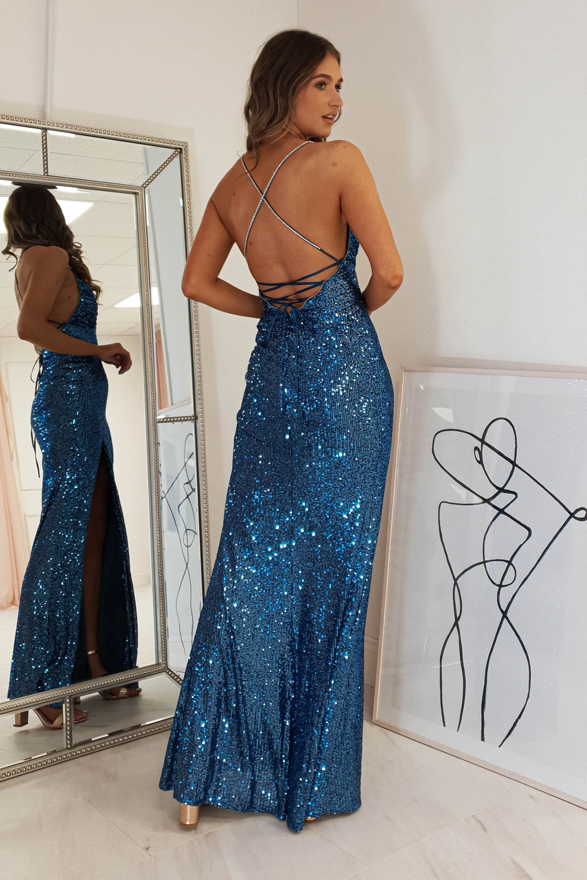 Alamour Sequin Luxe Gown | Lapis Blue-Oh Hello Clothing