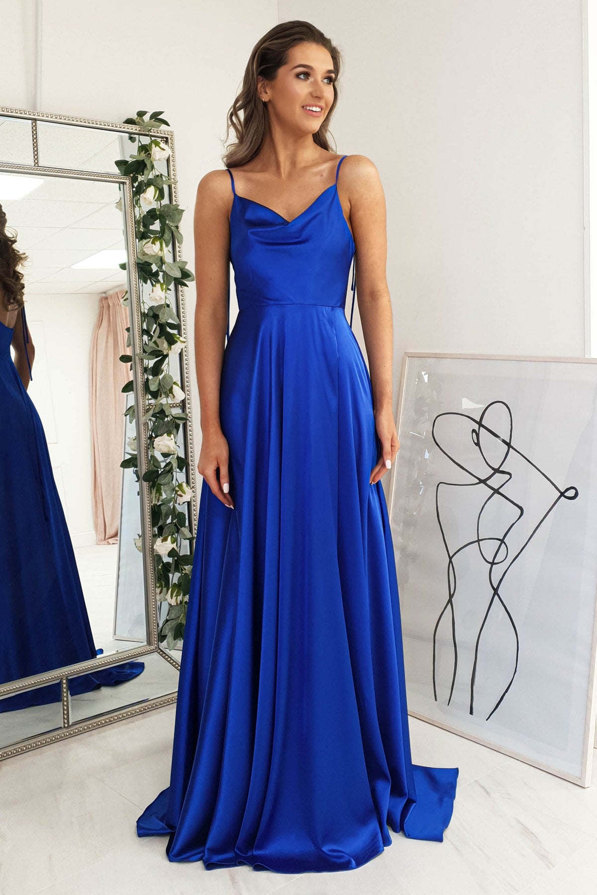 Anna Cowl Neckline Gown | Royal Blue-Oh Hello Clothing
