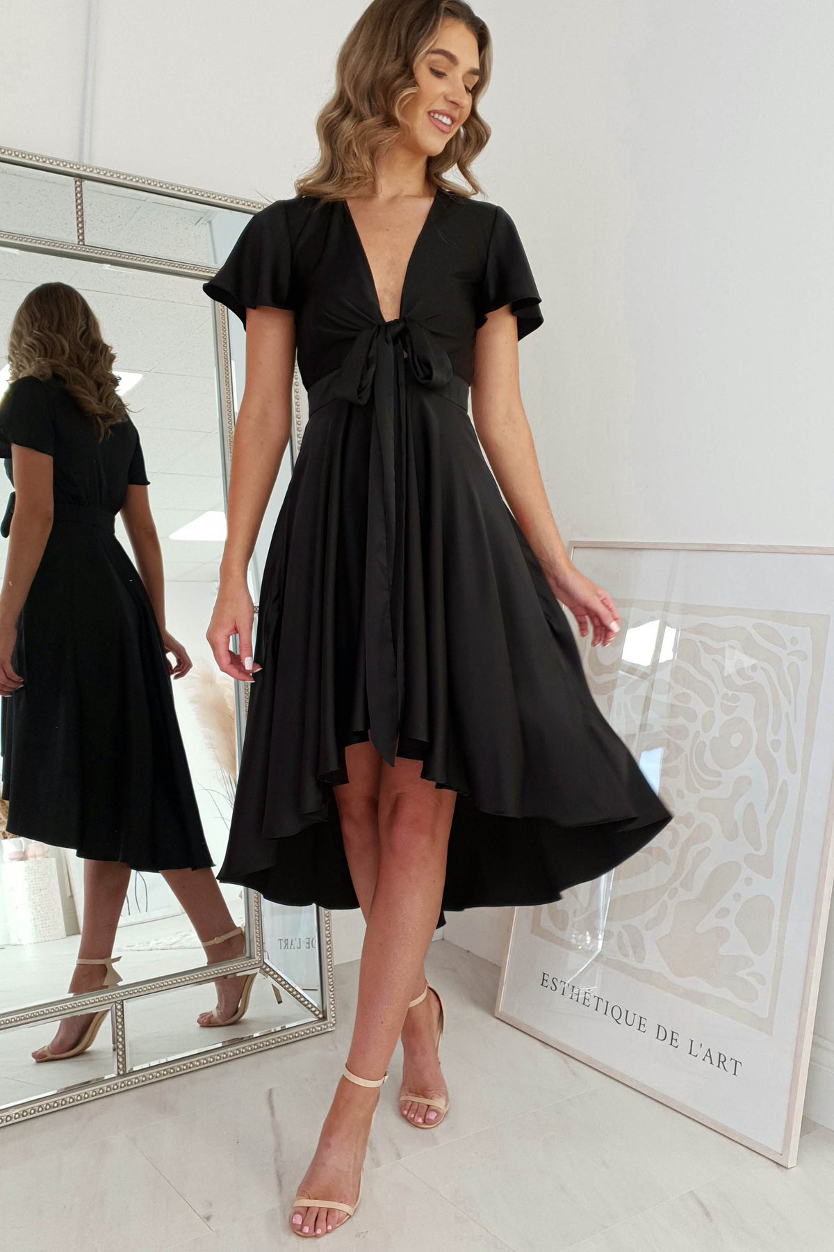 Maleri Satin Midi Dress | Black-Oh Hello Clothing
